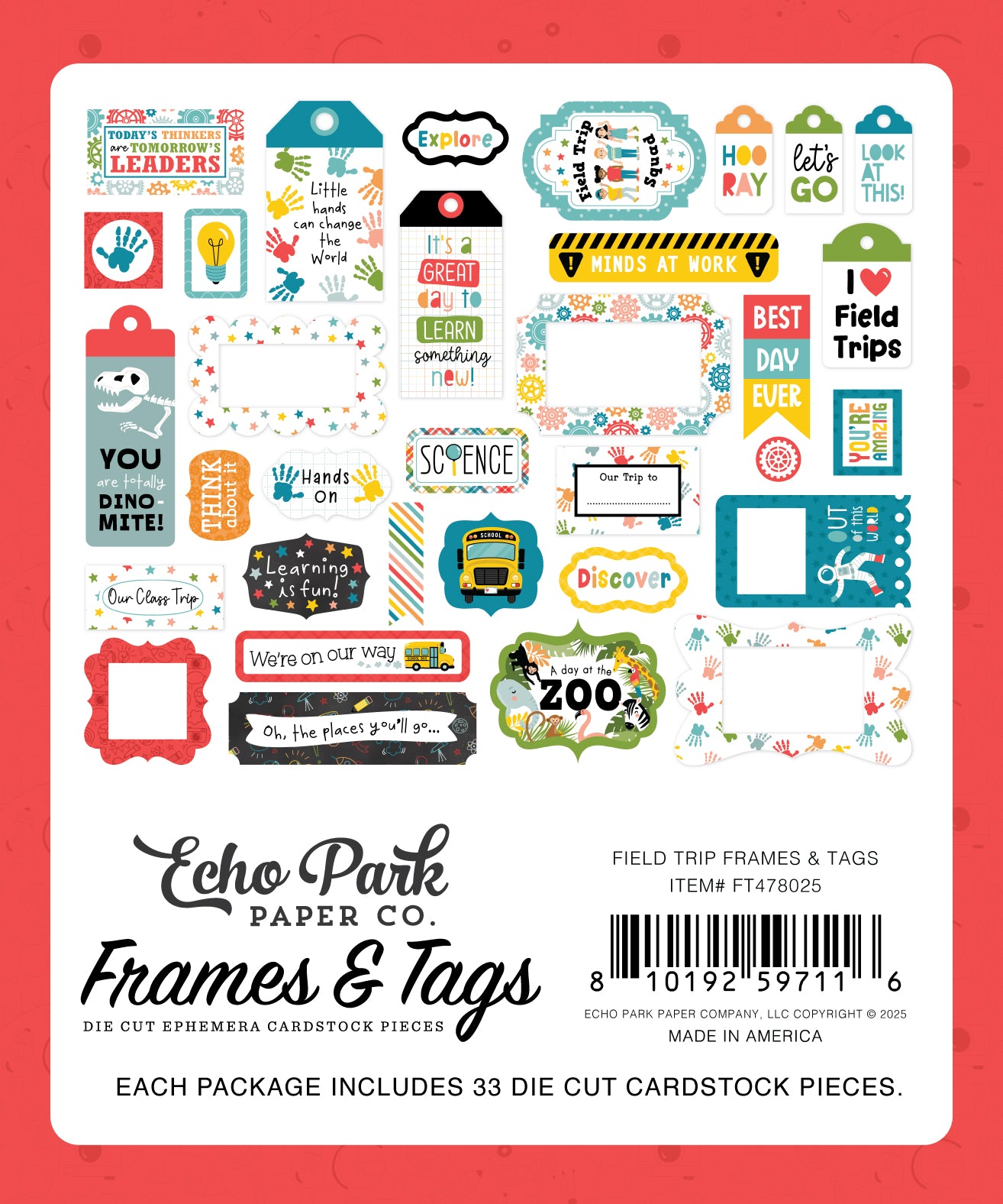 Field Trip Collection 5 x 5 Scrapbook Frames & Tags Embellishments by Echo Park Paper