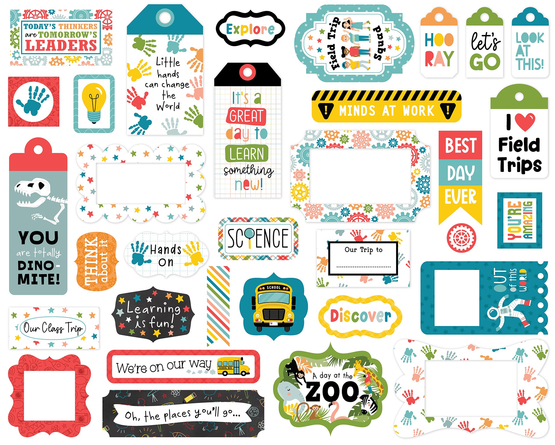 Field Trip Collection 5 x 5 Scrapbook Frames & Tags Embellishments by Echo Park Paper