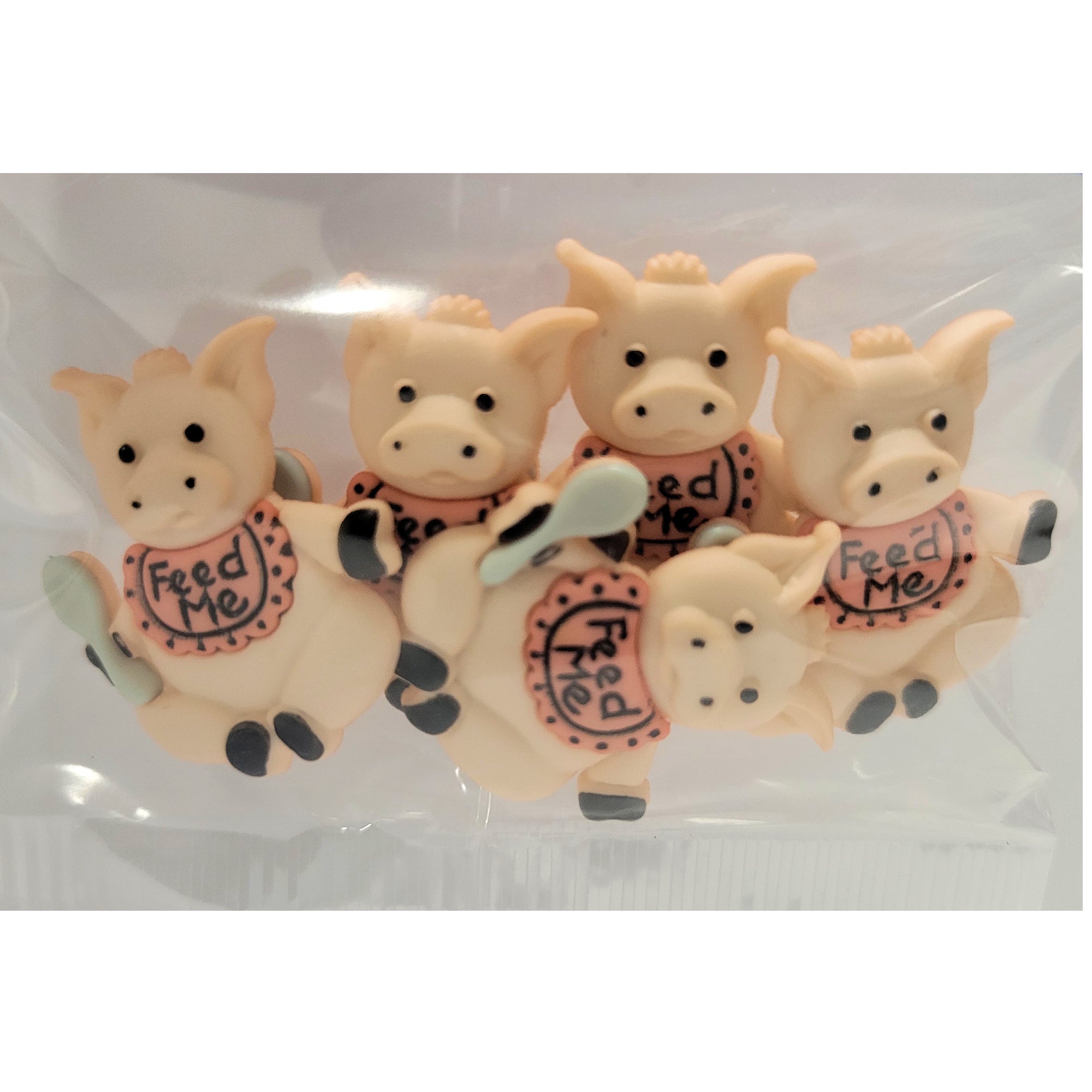 Dress It Up Collection Playful Feed Me Pigs Scrapbook Button Embellishments