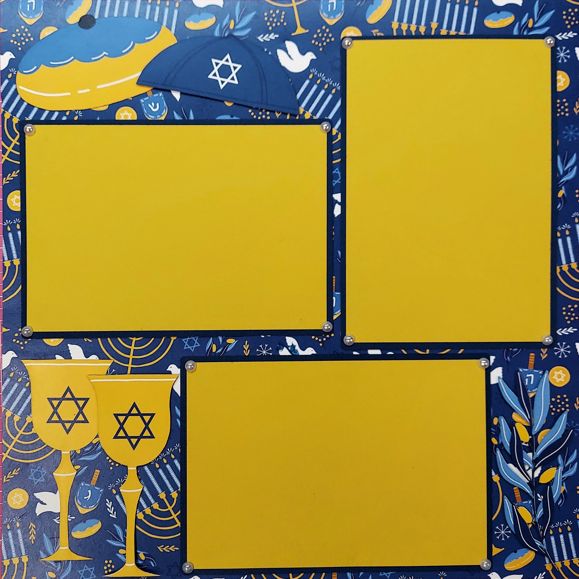 Festival of Lights Hanukkah (2) - 12 x 12 Premade, Hand-Embellished Scrapbook Pages by SSC Designs