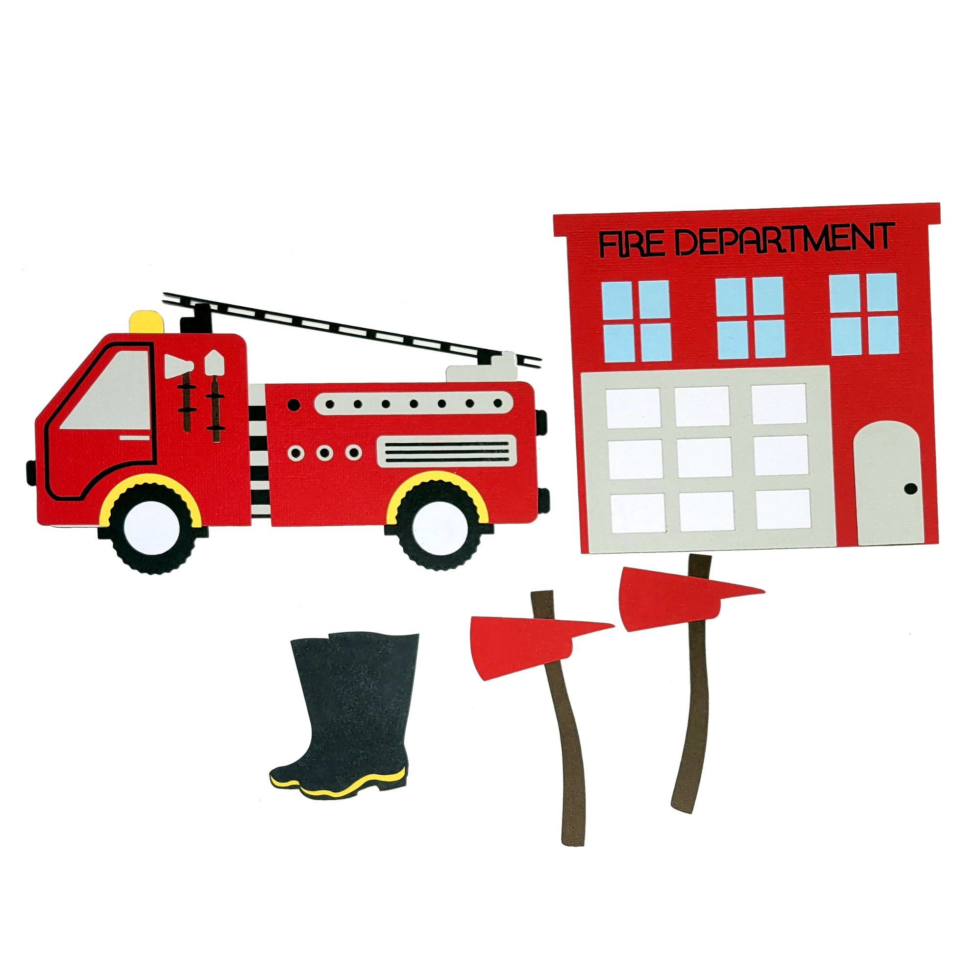 Fire Truck 7 x 4 & Accessories Fully-Assembled Laser Cut Scrapbook Embellishment by SSC Laser Designs