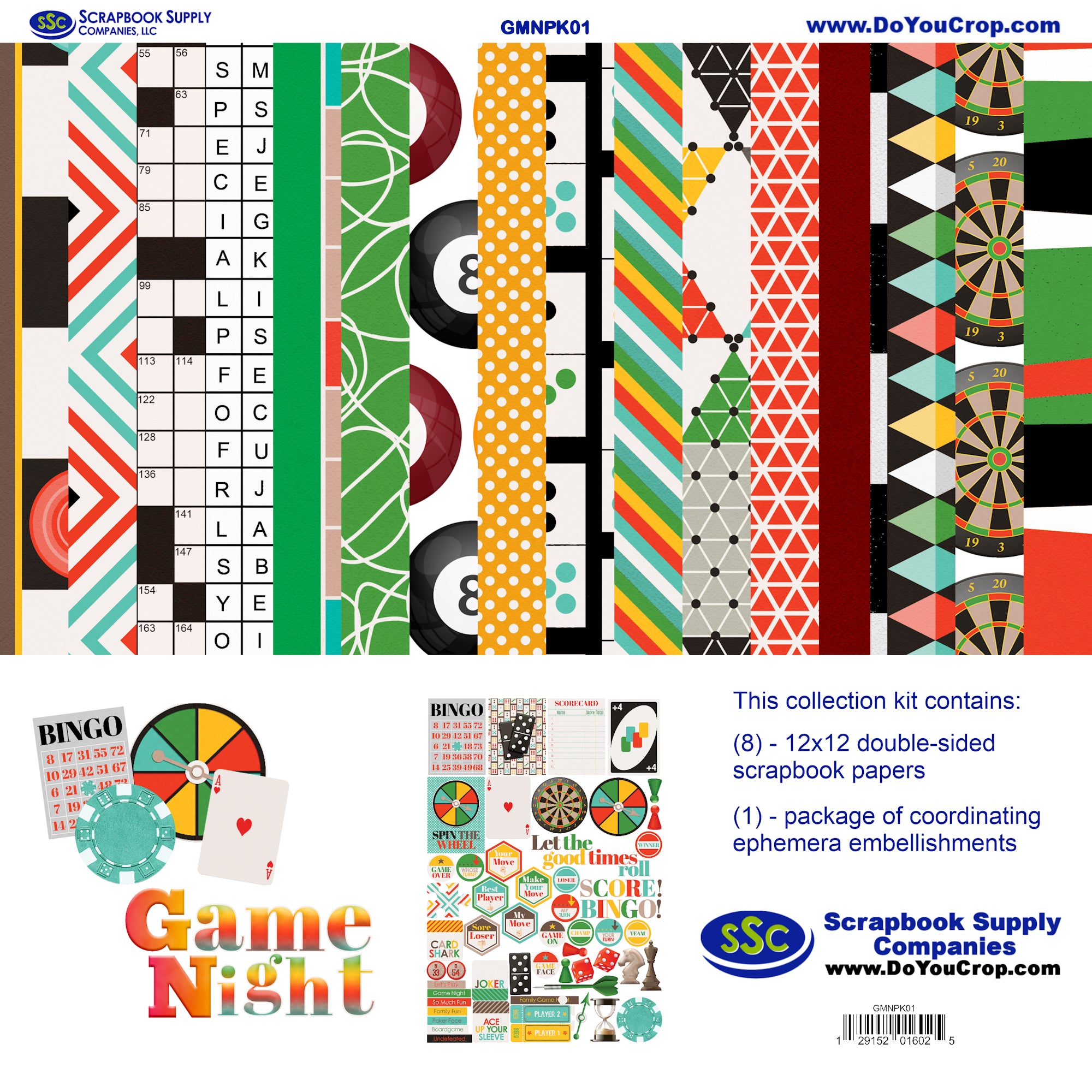 Game Night 12 x 12 Scrapbook Paper & Embellishment Kit by SSC Designs