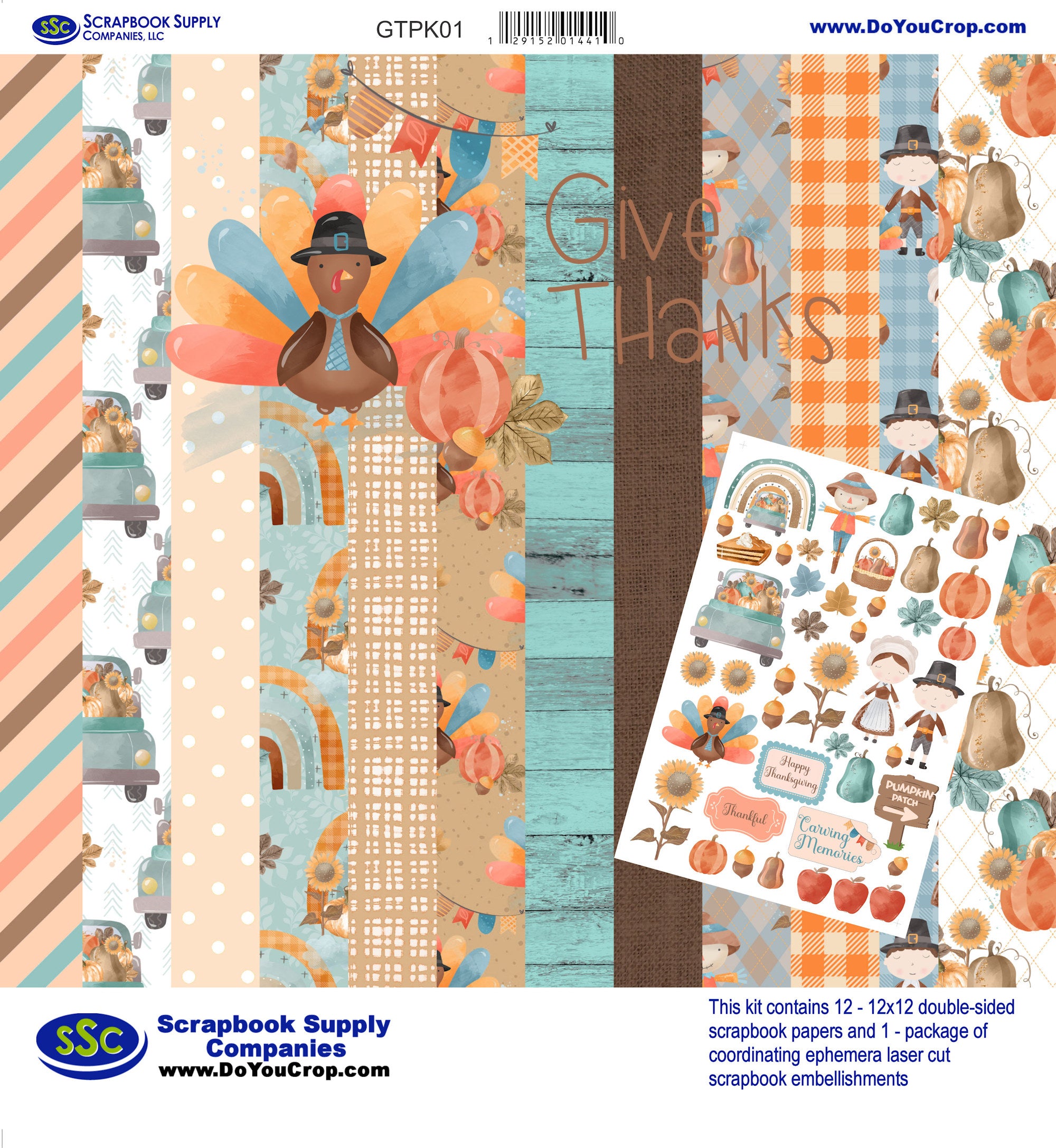 Give Thanks 12 x 12 Scrapbook Paper & Embellishment Kit by SSC Designs