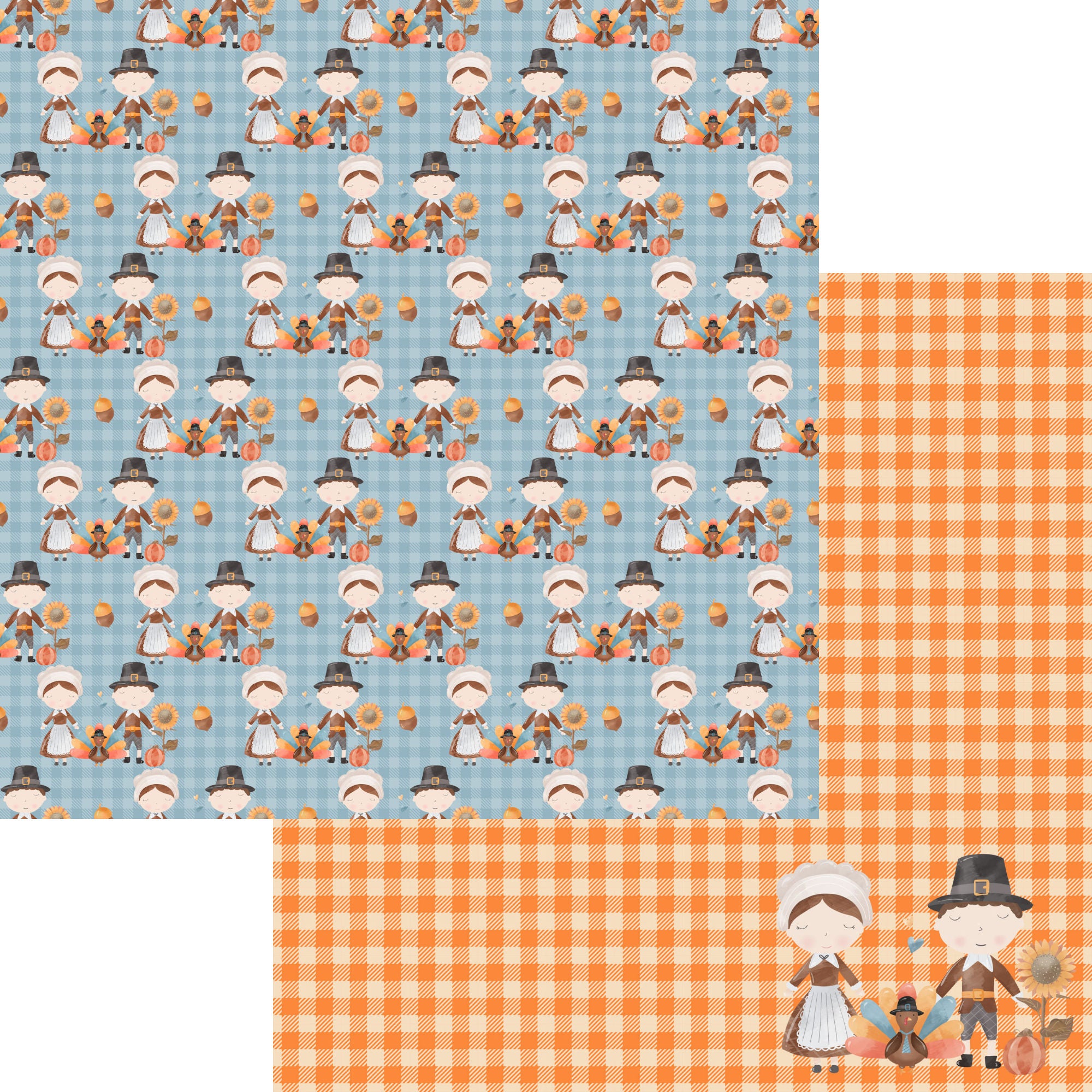 Give Thanks Collection Pilgrim Party 12 x 12 Double-Sided Scrapbook Paper by SSC Designs
