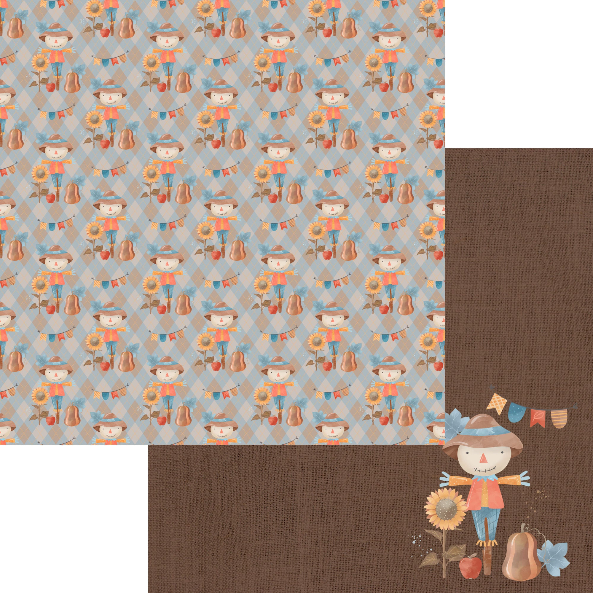 Give Thanks Collection Scarecrow Love 12 x 12 Double-Sided Scrapbook Paper by SSC Designs