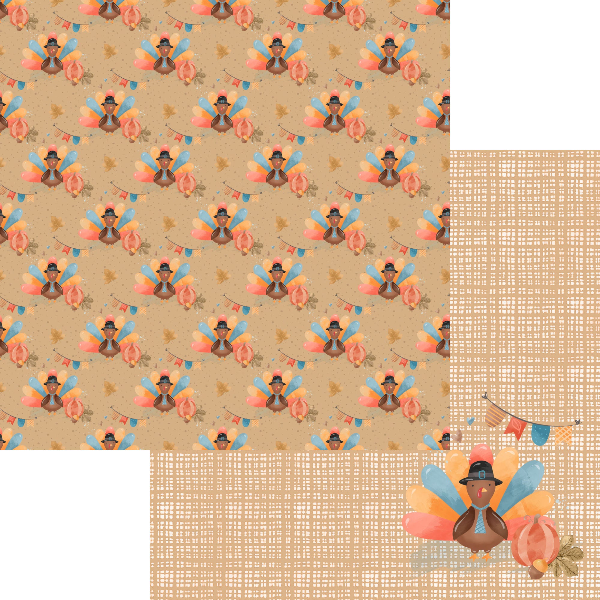 Give Thanks Collection Turkey Love 12 x 12 Double-Sided Scrapbook Paper by SSC Designs
