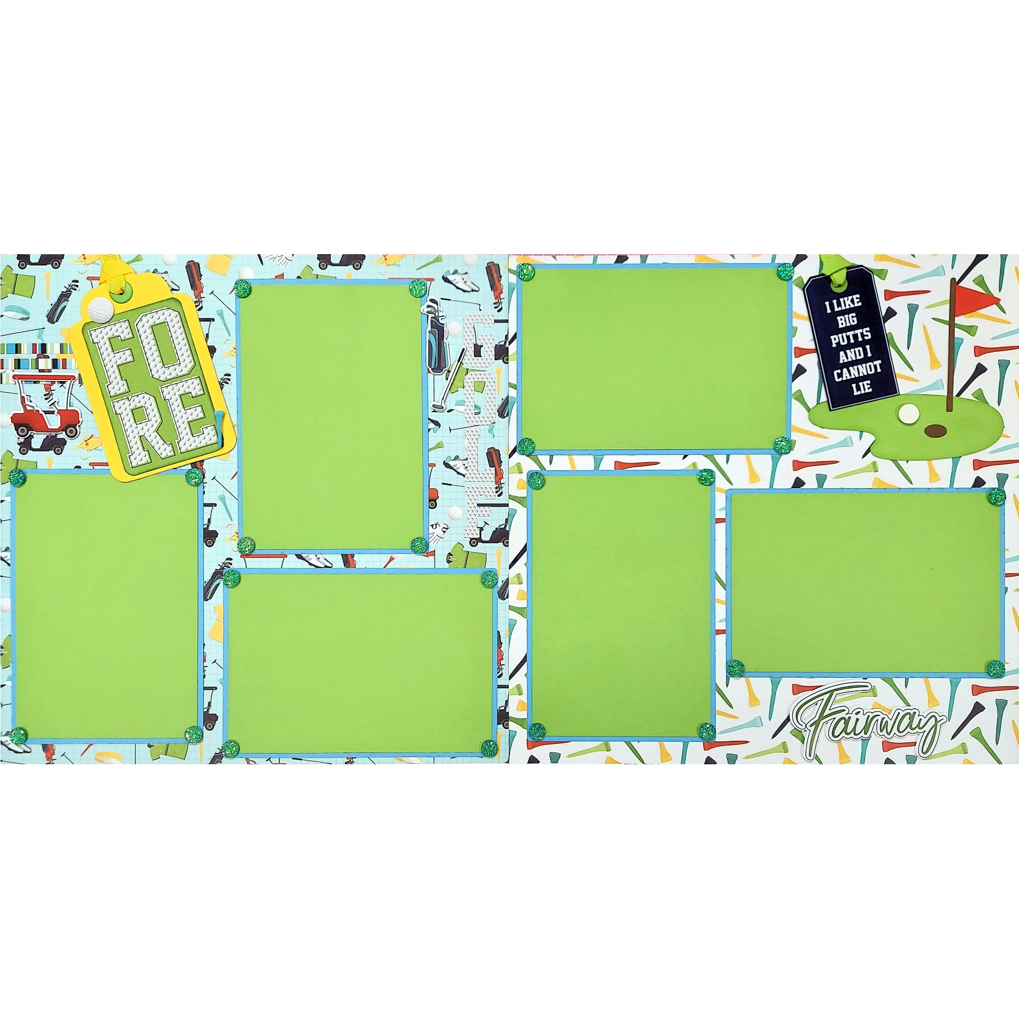 Golf I Like Big Putts (2) - 12 x 12 Premade, Hand-Embellished Scrapbook Premade Pages by SSC Designs