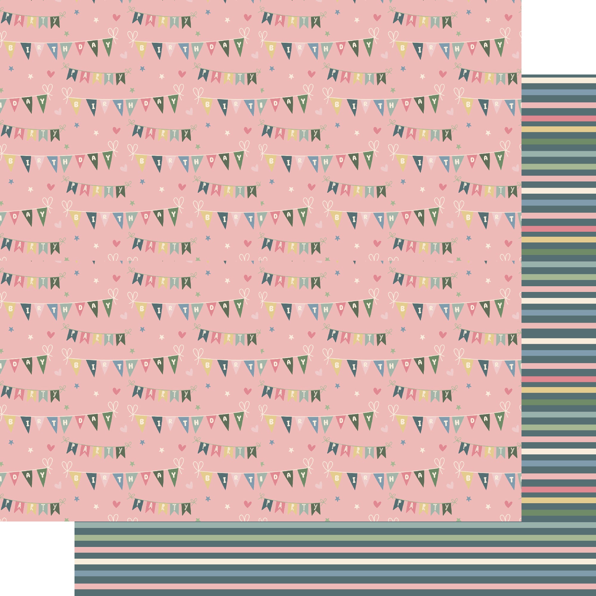 Happy Birthday Collection Birthday Banner Stripes 12 x 12 Double-Sided Scrapbook Paper by SSC Designs