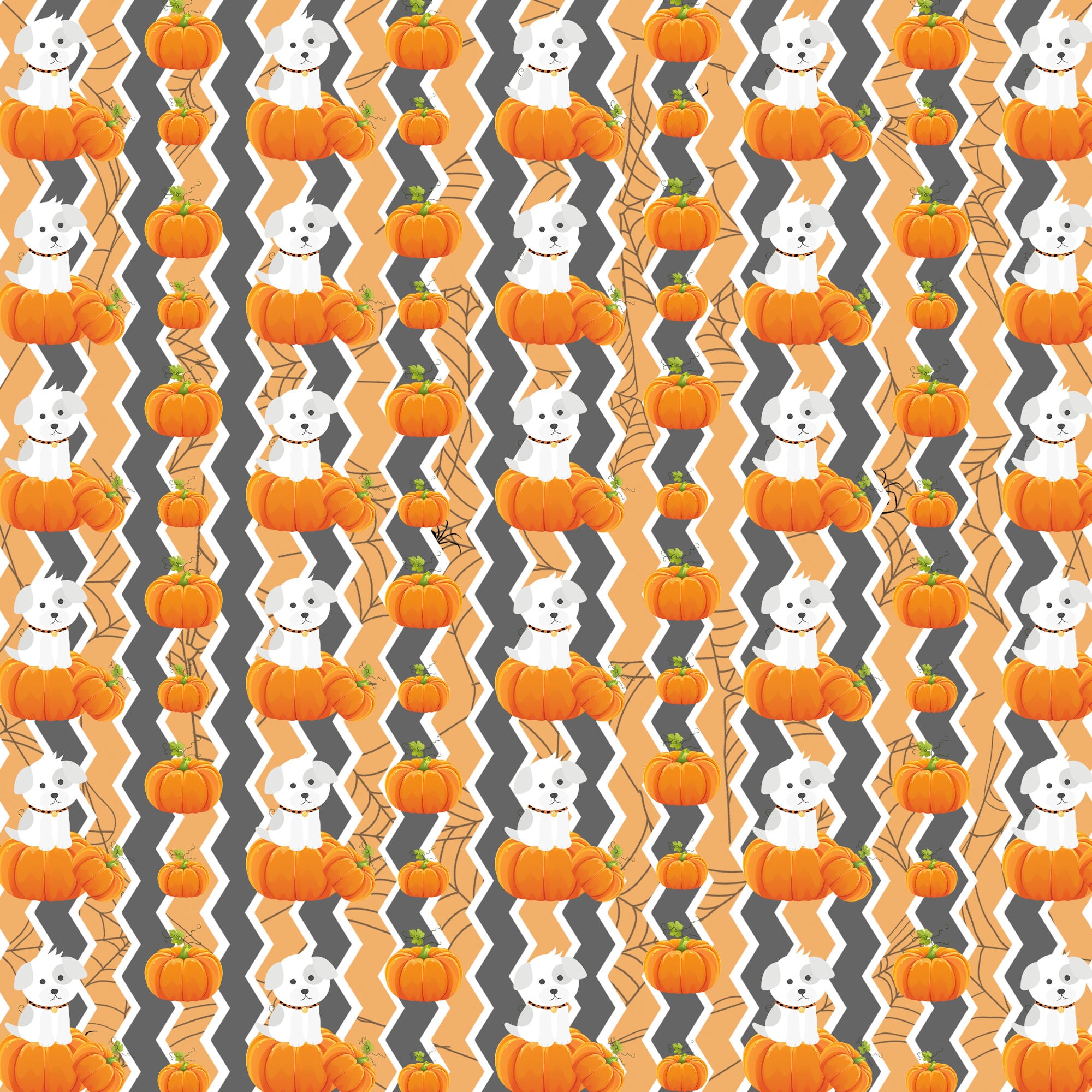 Happy Bow-Wow-Ween Collection Pumpkin Puppy Poses 12 x 12 Double-Sided Scrapbook Paper by SSC Designs