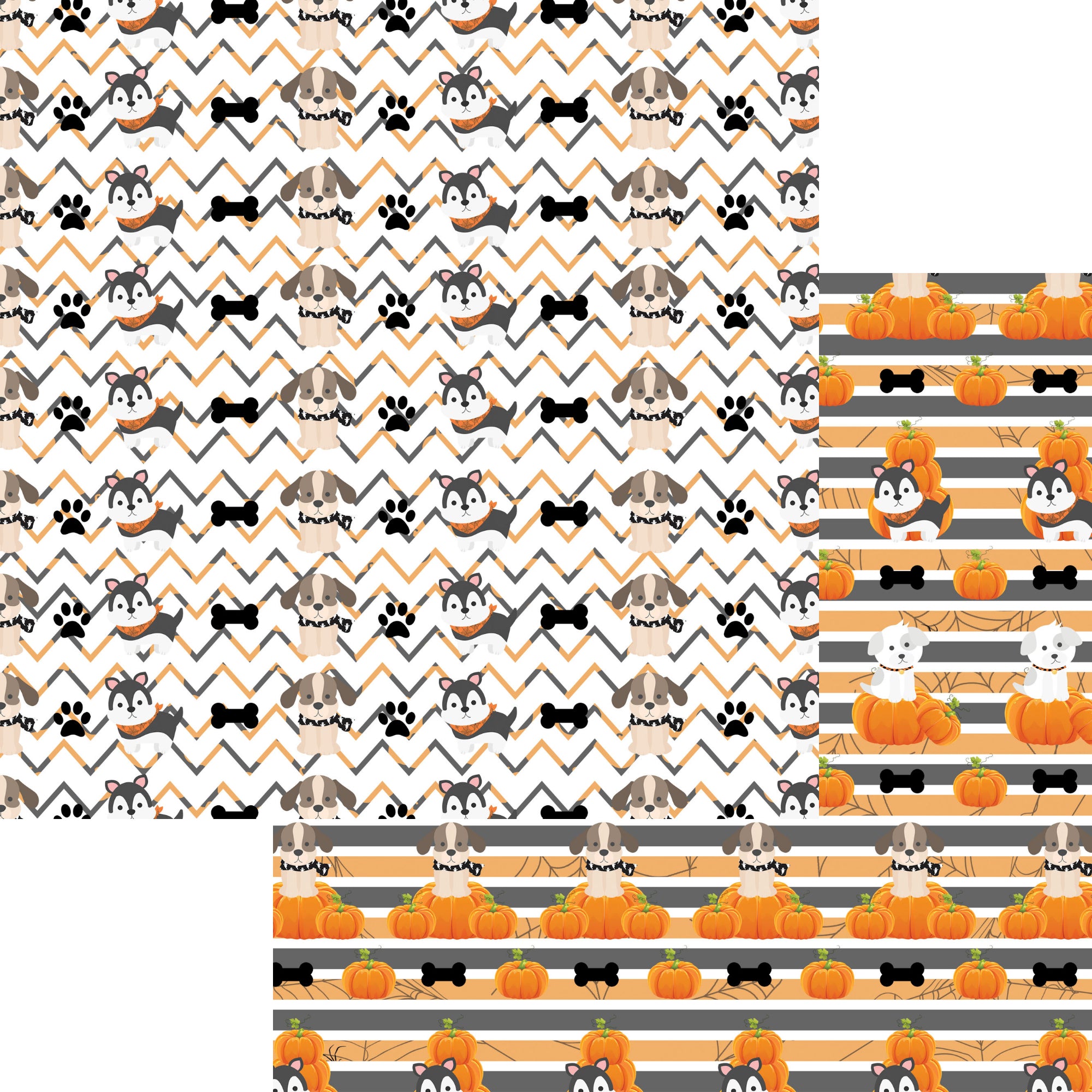 Happy Bow-Wow-Ween Collection Puppy Pumpkin Love 12 x 12 Double-Sided Scrapbook Paper by SSC Designs