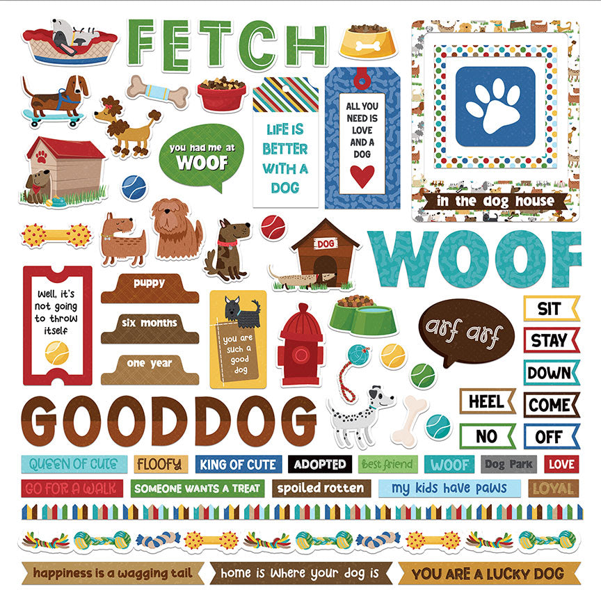 Hot Diggity Dog Collection 12 x 12 Scrapbook Sticker Sheet by Photo Play Paper