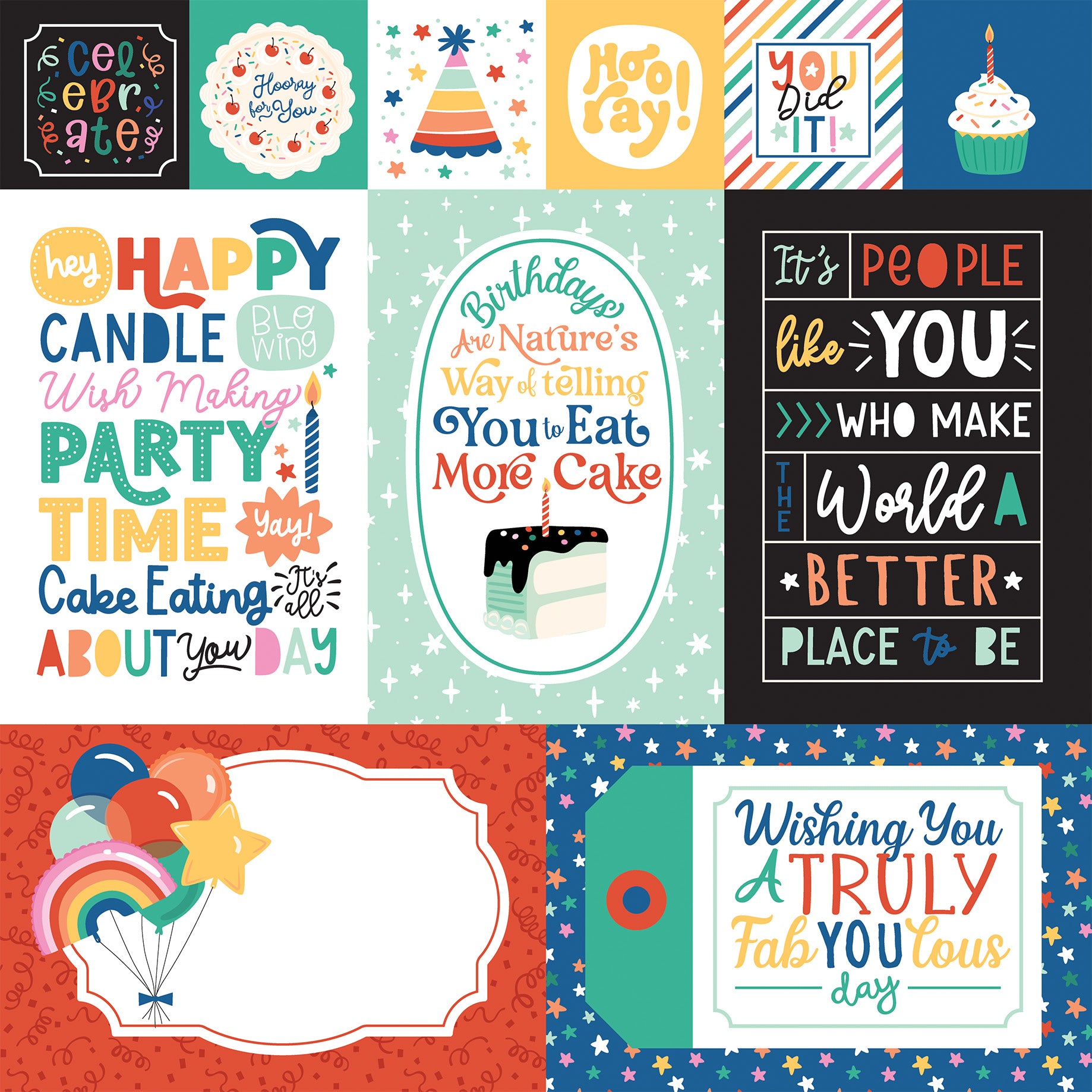 Hip Hip Hooray Collection Mixed Journaling Cards 12 x 12 Double-Sided Scrapbook Paper by Echo Park Paper