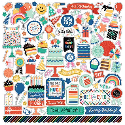 Hip Hip Hooray Collection 12 x 12 Scrapbook Sticker Sheet by Echo Park Paper