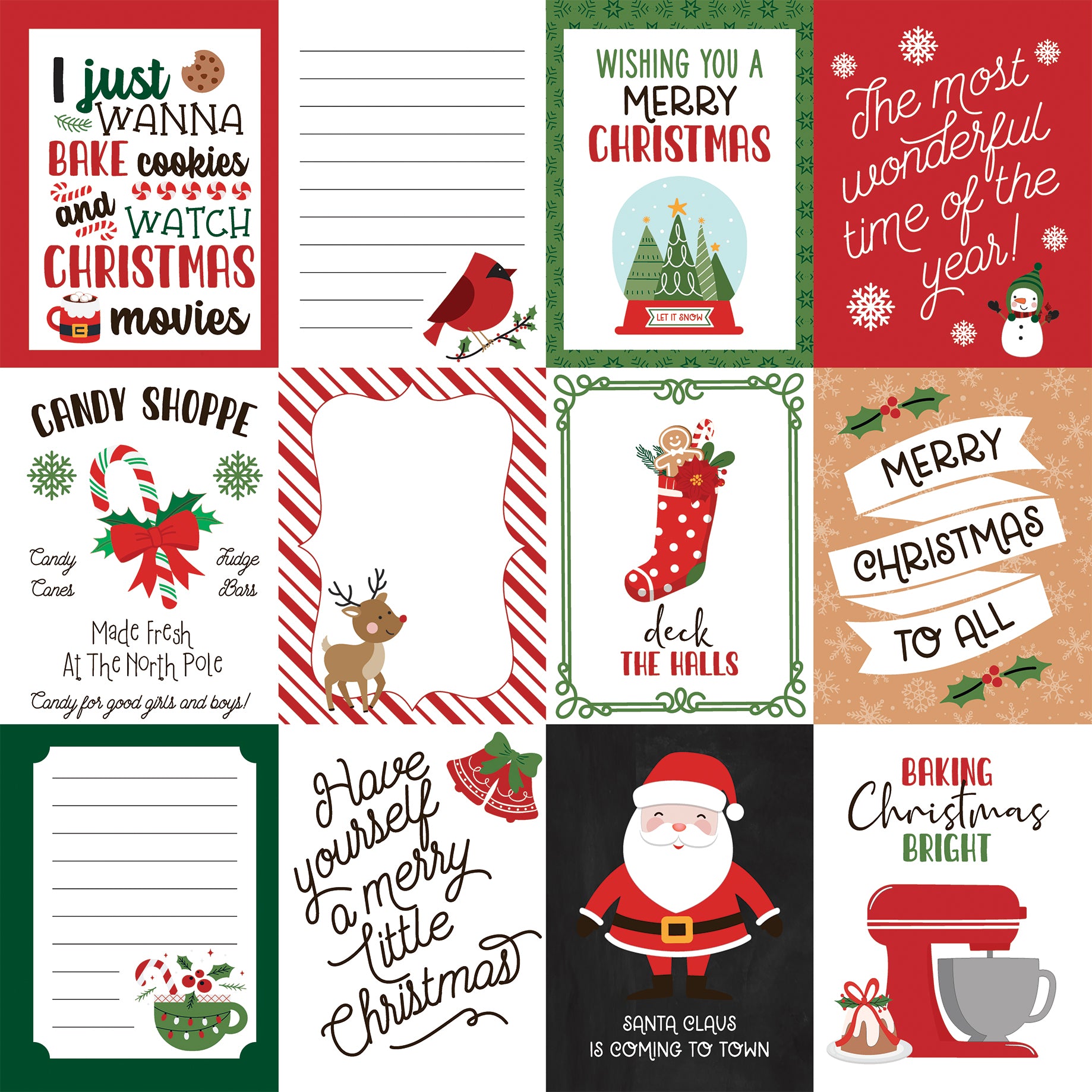 Have A Holly Jolly Christmas Collection 3x4 Journaling Cards 12 x 12 Double-Sided Scrapbook Paper by Echo Park Paper