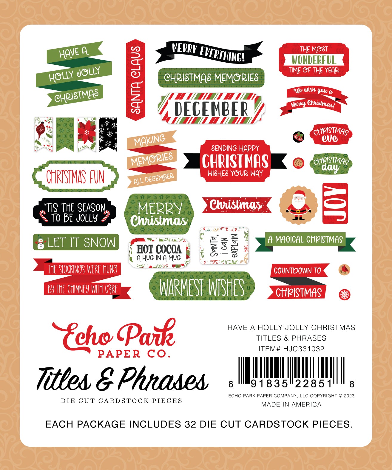 Have A Holly Jolly Christmas Collection Scrapbook Titles & Phrases by Echo Park Paper