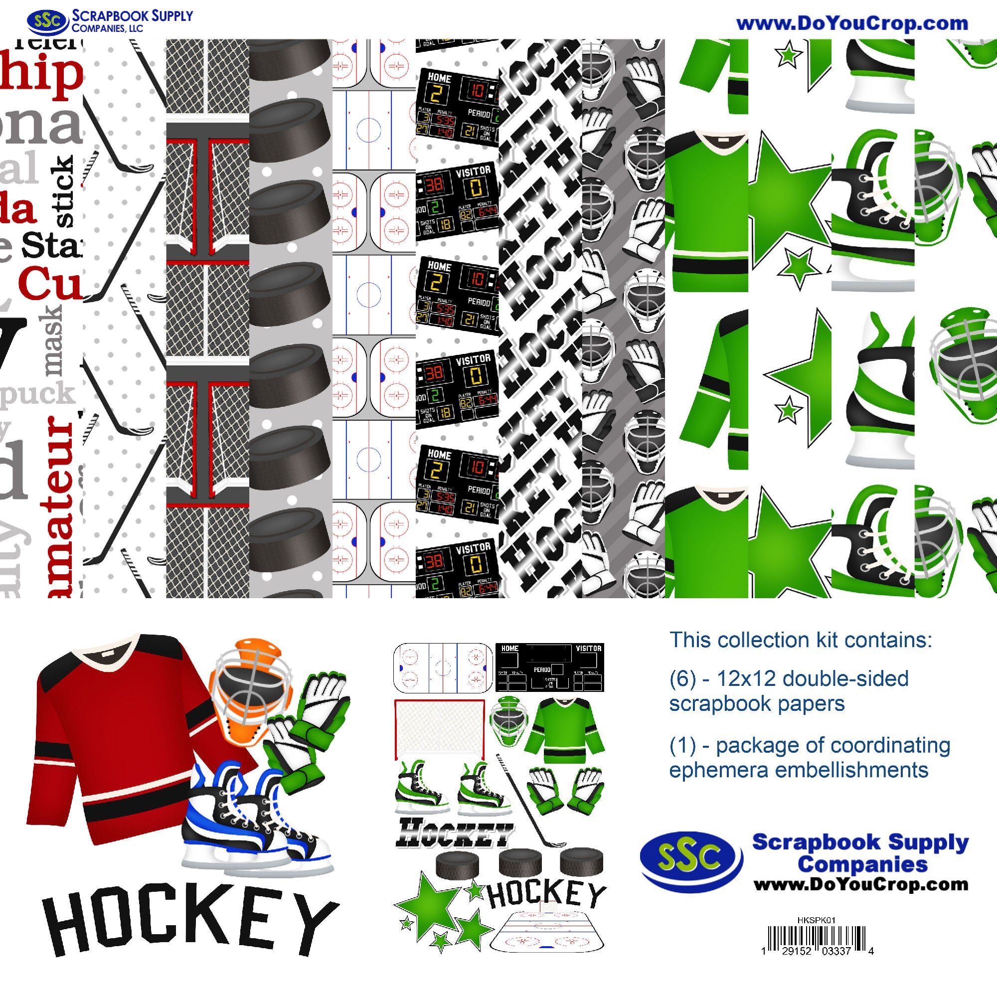 Hockey Season Custom Color 12 x 12 Scrapbook Paper & Embellishment Kit by SSC Designs