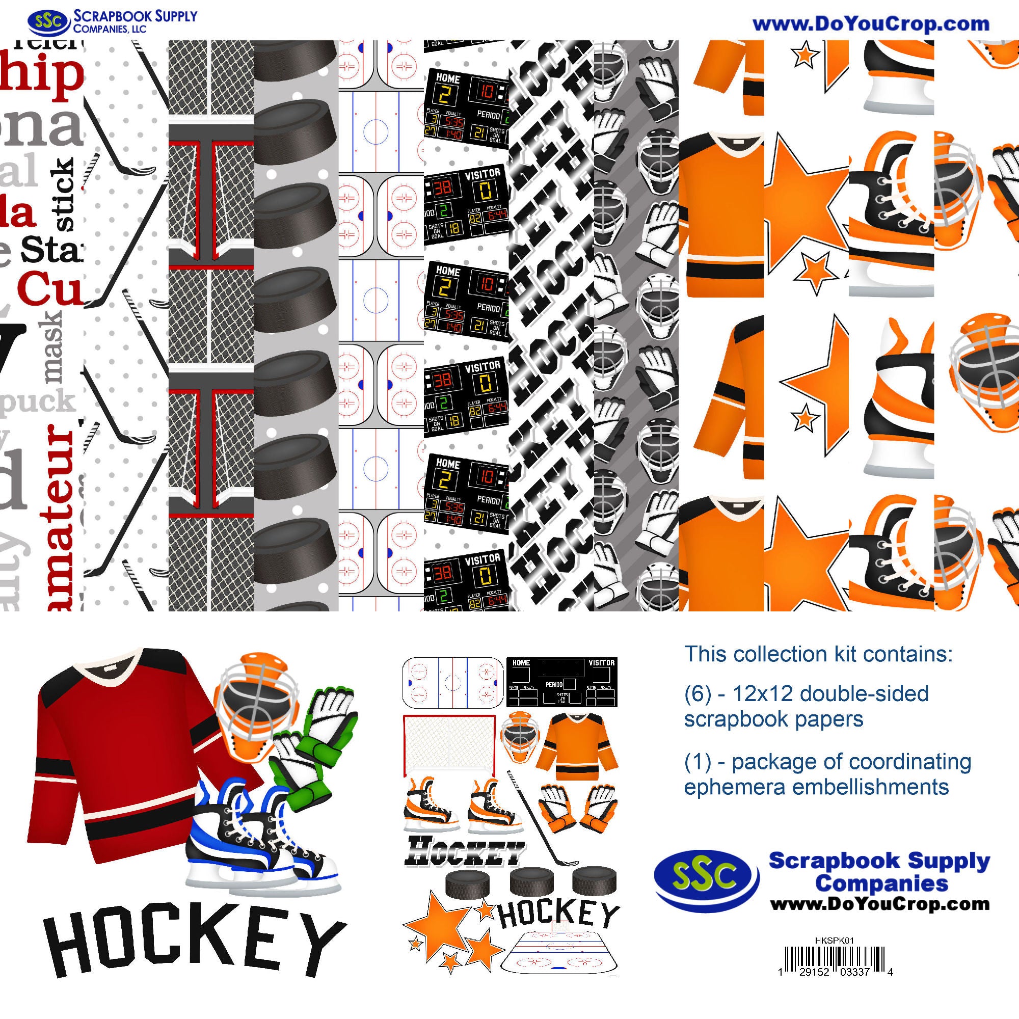 Hockey Season Custom Color 12 x 12 Scrapbook Paper & Embellishment Kit by SSC Designs