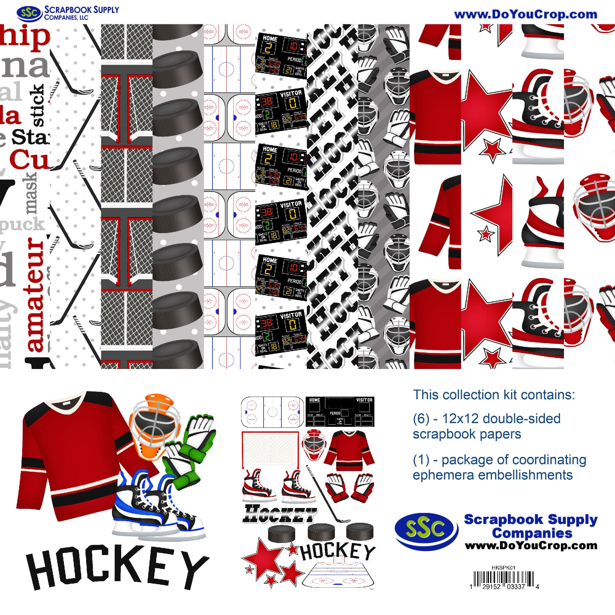 Hockey Season Custom Color 12 x 12 Scrapbook Paper & Embellishment Kit by SSC Designs