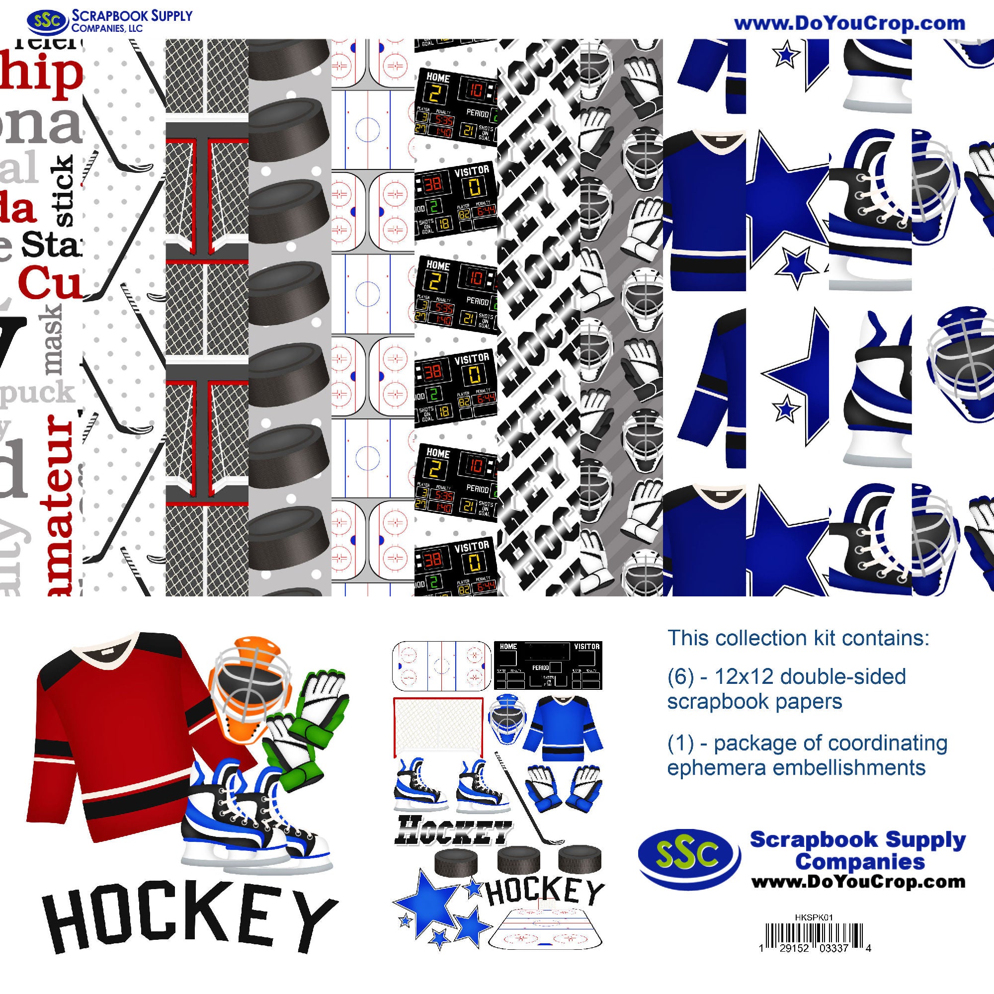 Hockey Season Custom Color 12 x 12 Scrapbook Paper & Embellishment Kit by SSC Designs