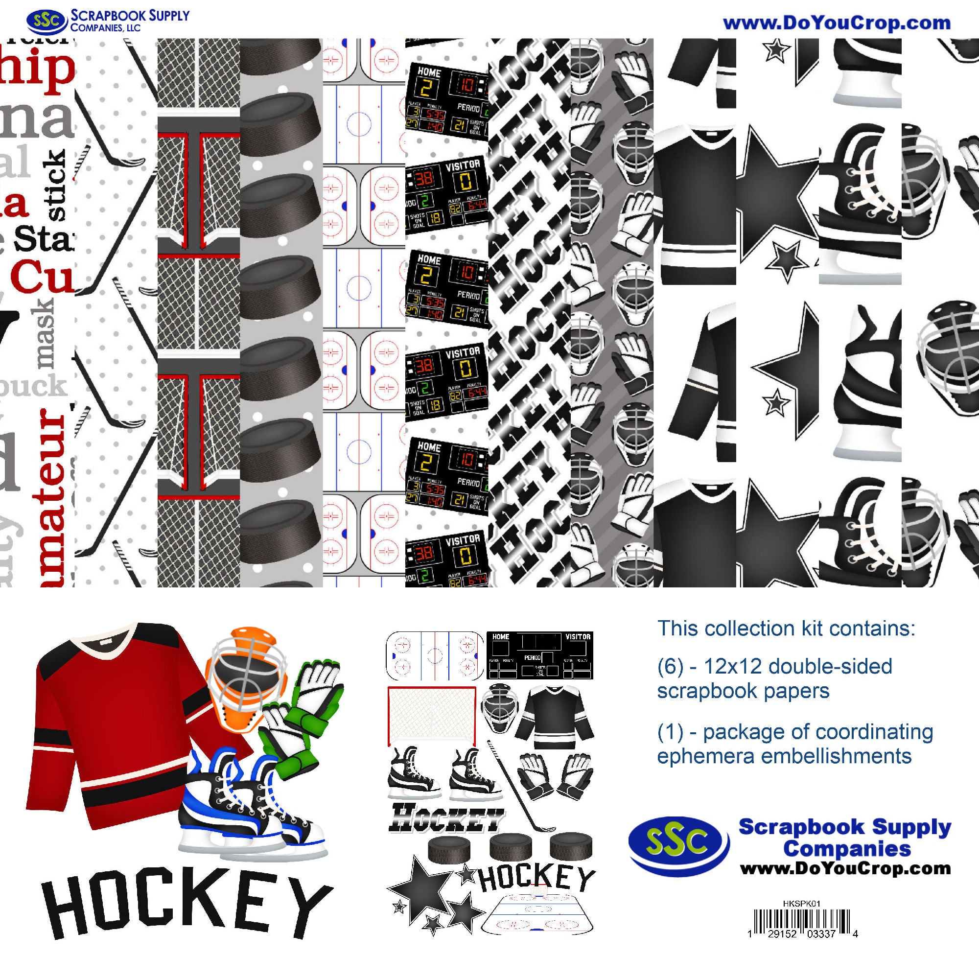 Hockey Season Custom Color 12 x 12 Scrapbook Paper & Embellishment Kit by SSC Designs