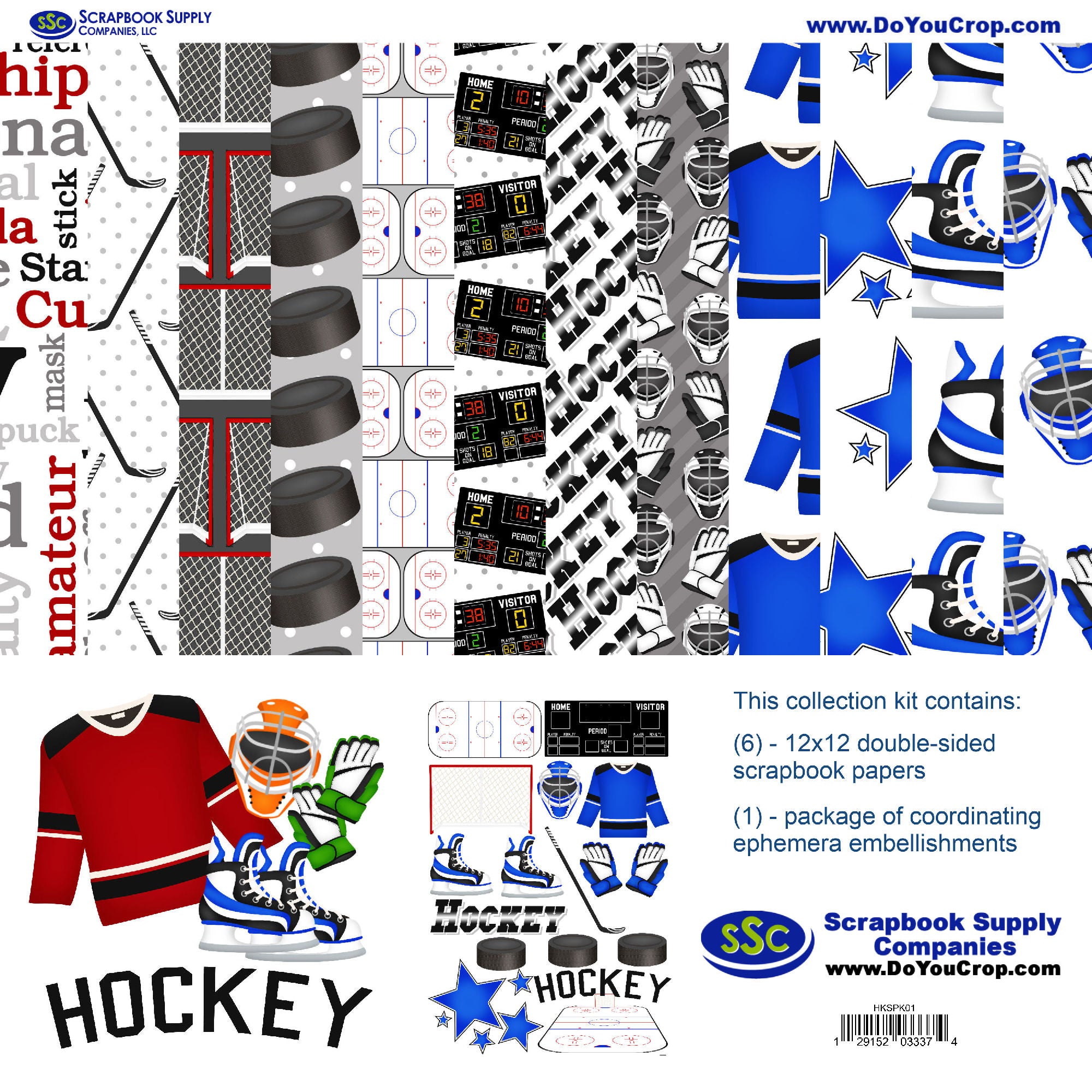 Hockey Season Custom Color 12 x 12 Scrapbook Paper & Embellishment Kit by SSC Designs