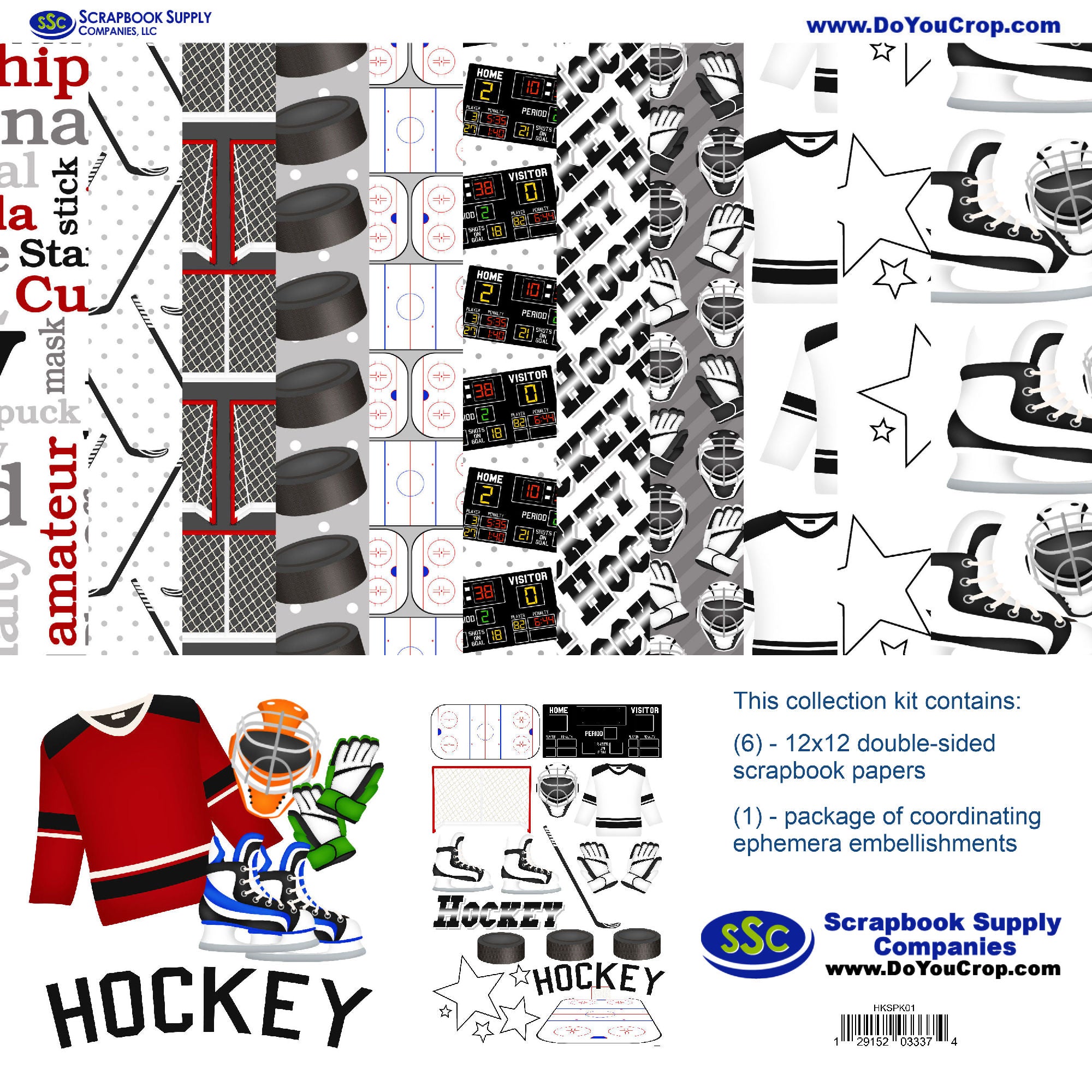 Hockey Season Custom Color 12 x 12 Scrapbook Paper & Embellishment Kit by SSC Designs