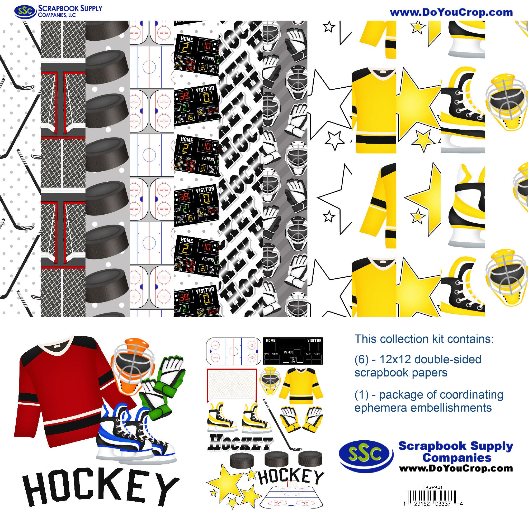 Hockey Season Custom Color 12 x 12 Scrapbook Paper & Embellishment Kit by SSC Designs