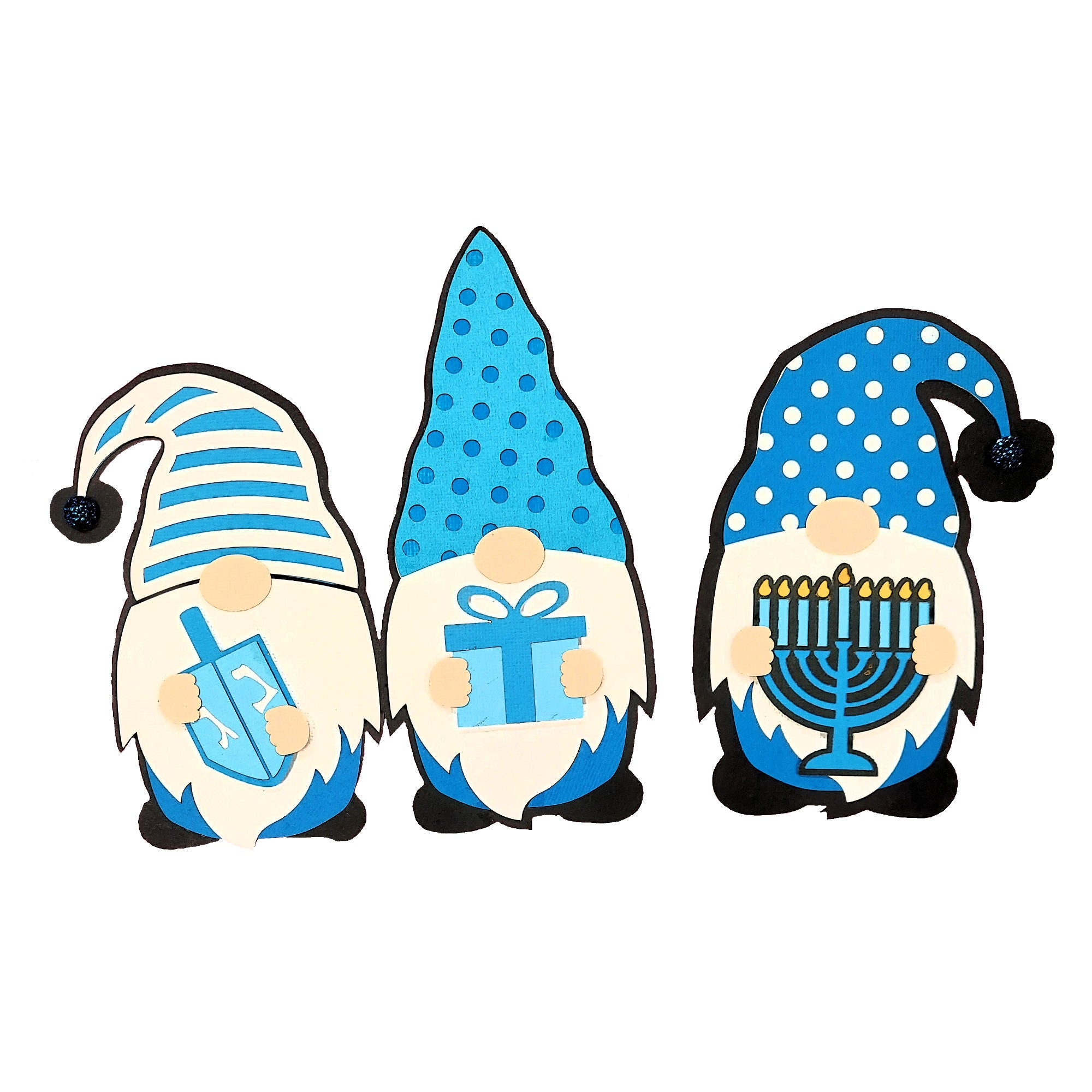 Hanukkah Gnomes 3 x 7 Fully-Assembled Laser Cut Scrapbook Embellishment by SSC Laser Designs