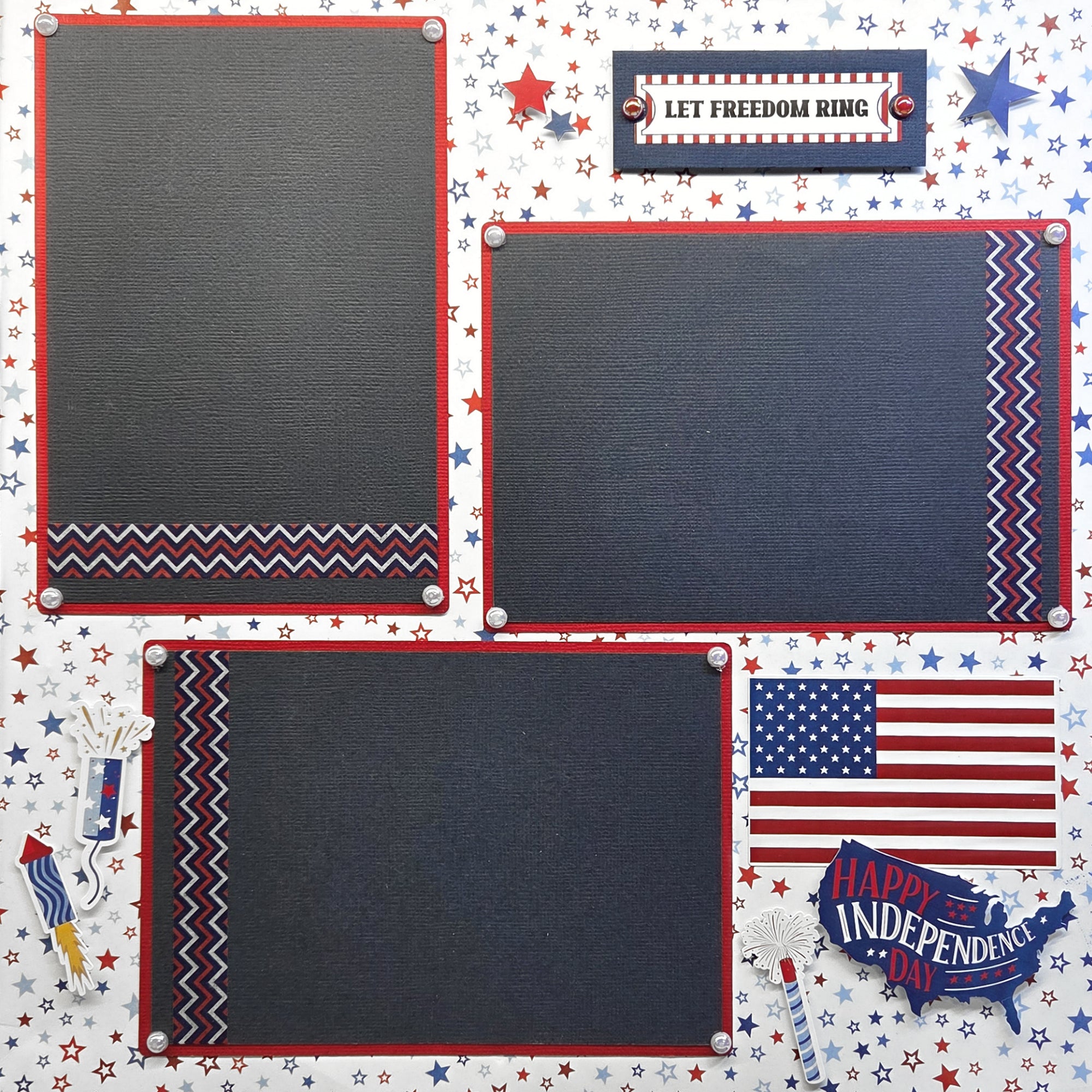 Happy 4th of July Land That I Love (2) - 12 x 12 Pages, Fully-Assembled & Hand-Crafted 3D Scrapbook Premade by SSC Designs
