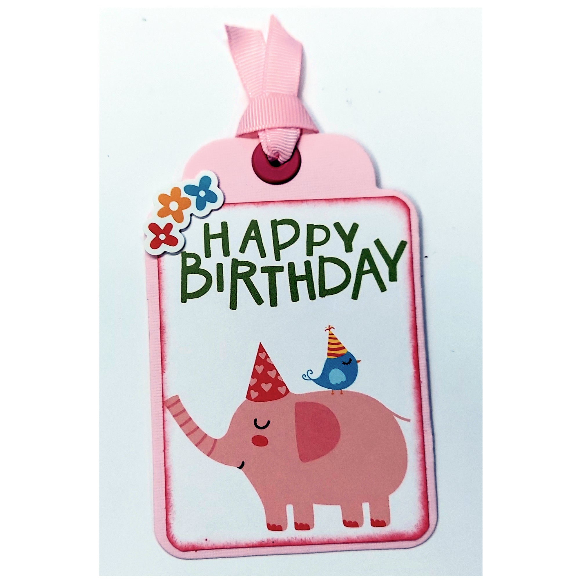 Happy Birthday Party Elephant Tag 3 x 5 Coordinating Scrapbook Tag Embellishment by SSC Designs