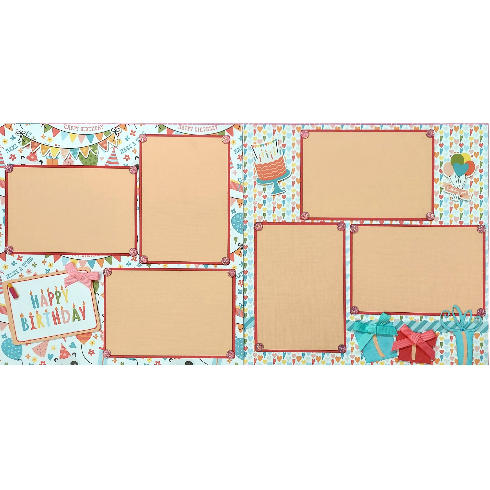 Happy Birthday Girl (2) - 12 x 12 Pages, Fully-Assembled & Hand-Crafted 3D Scrapbook Premade by SSC Designs