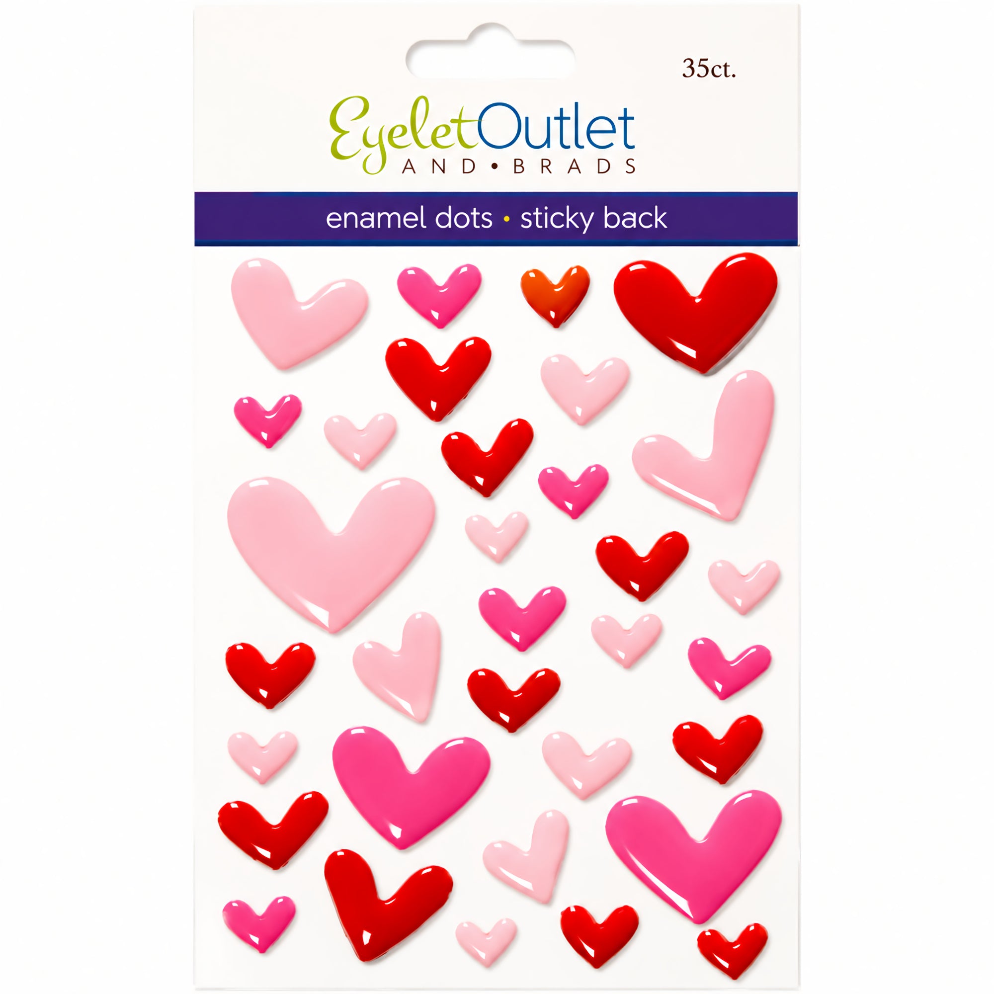 Our Brads Need Friends Collection 3 x 5 Pink & Red Hearts Scrapbook Enamel Sticky Back Dots by Eyelet Outlet - 35 Count
