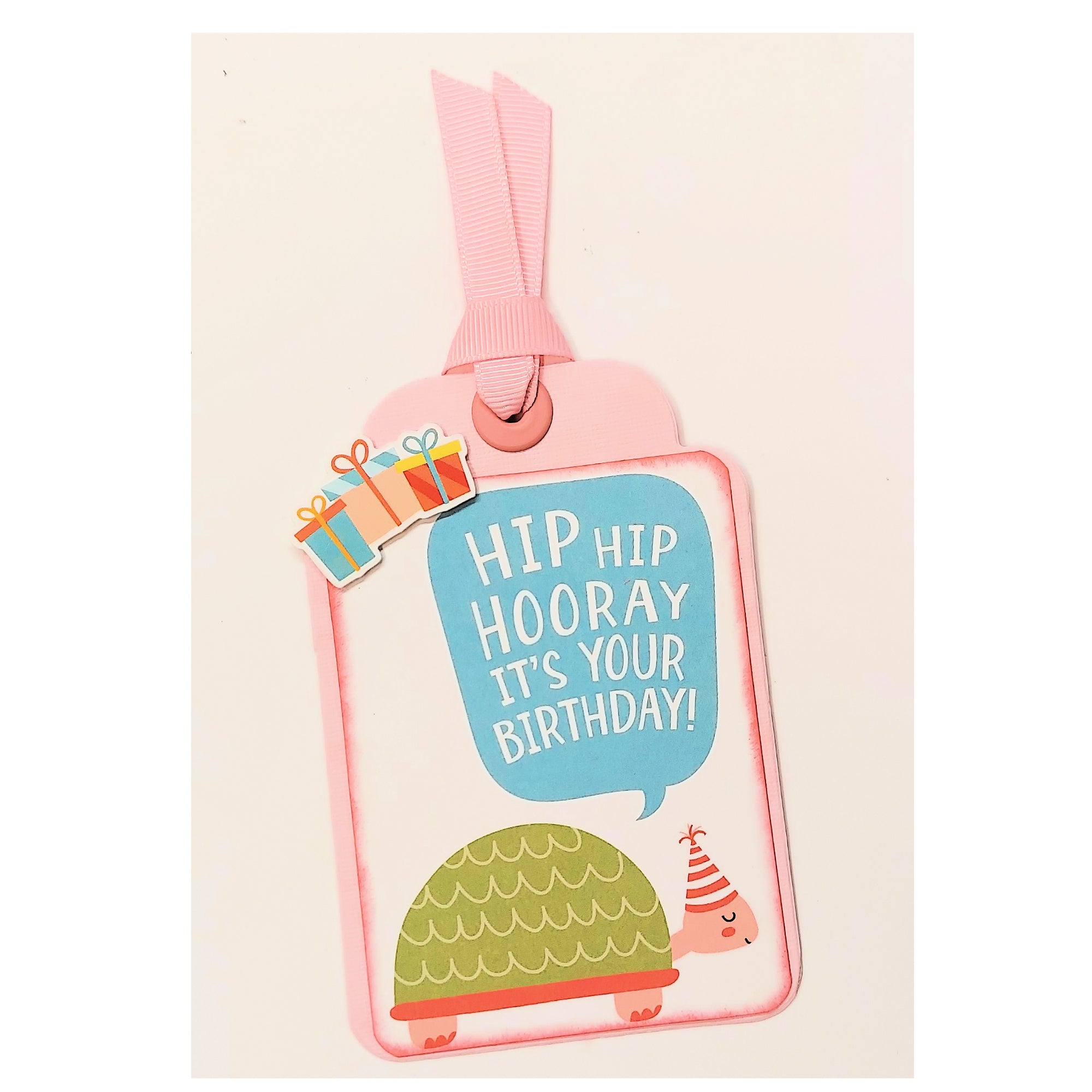 Hip Hip Hooray It's Your Birthday Turtle Tag 3 x 5 Coordinating Scrapbook Tag Embellishment by SSC Designs
