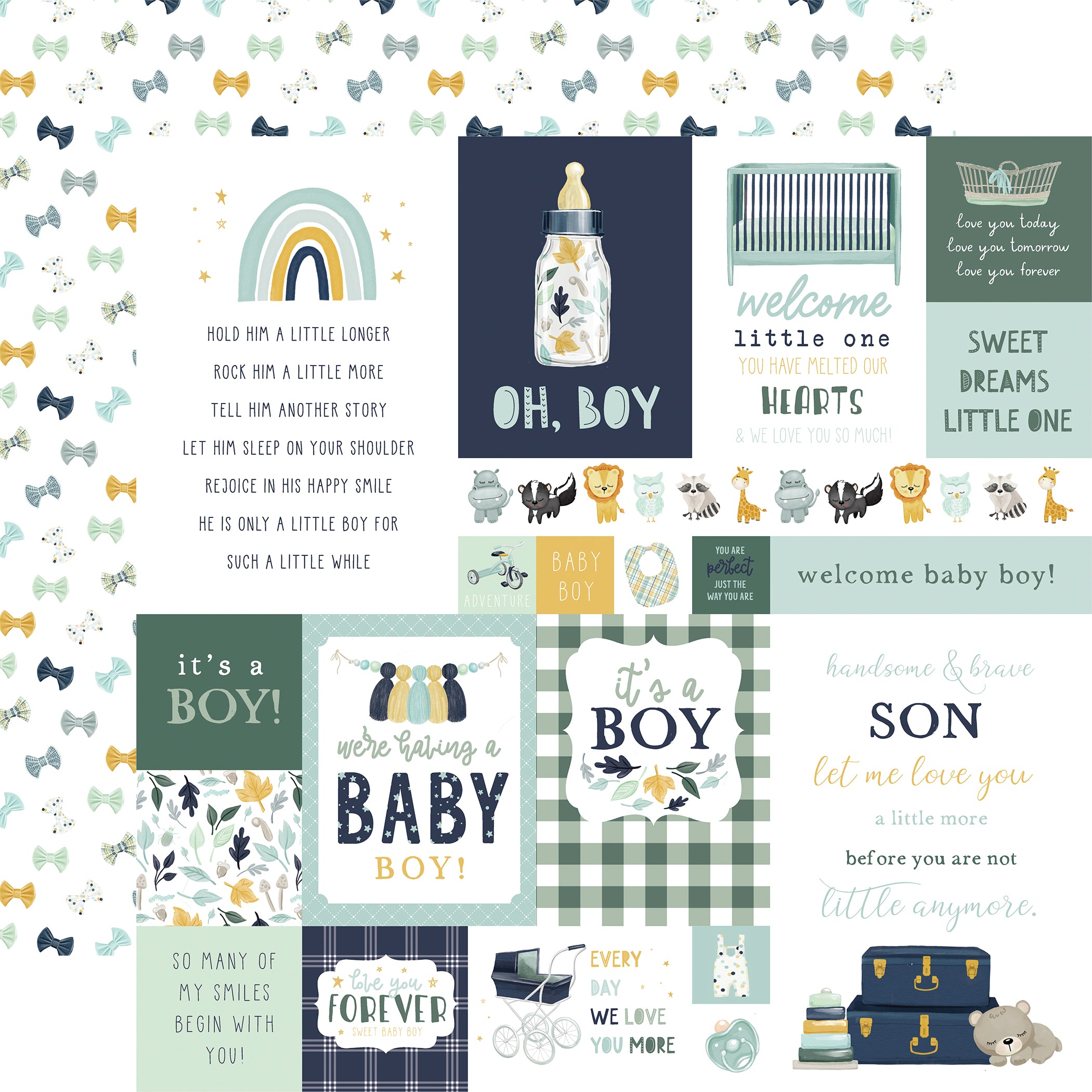 It's a Boy Scrapbook Paper & Sticker Collection Kit by Echo Park Paper - 13 Pieceses