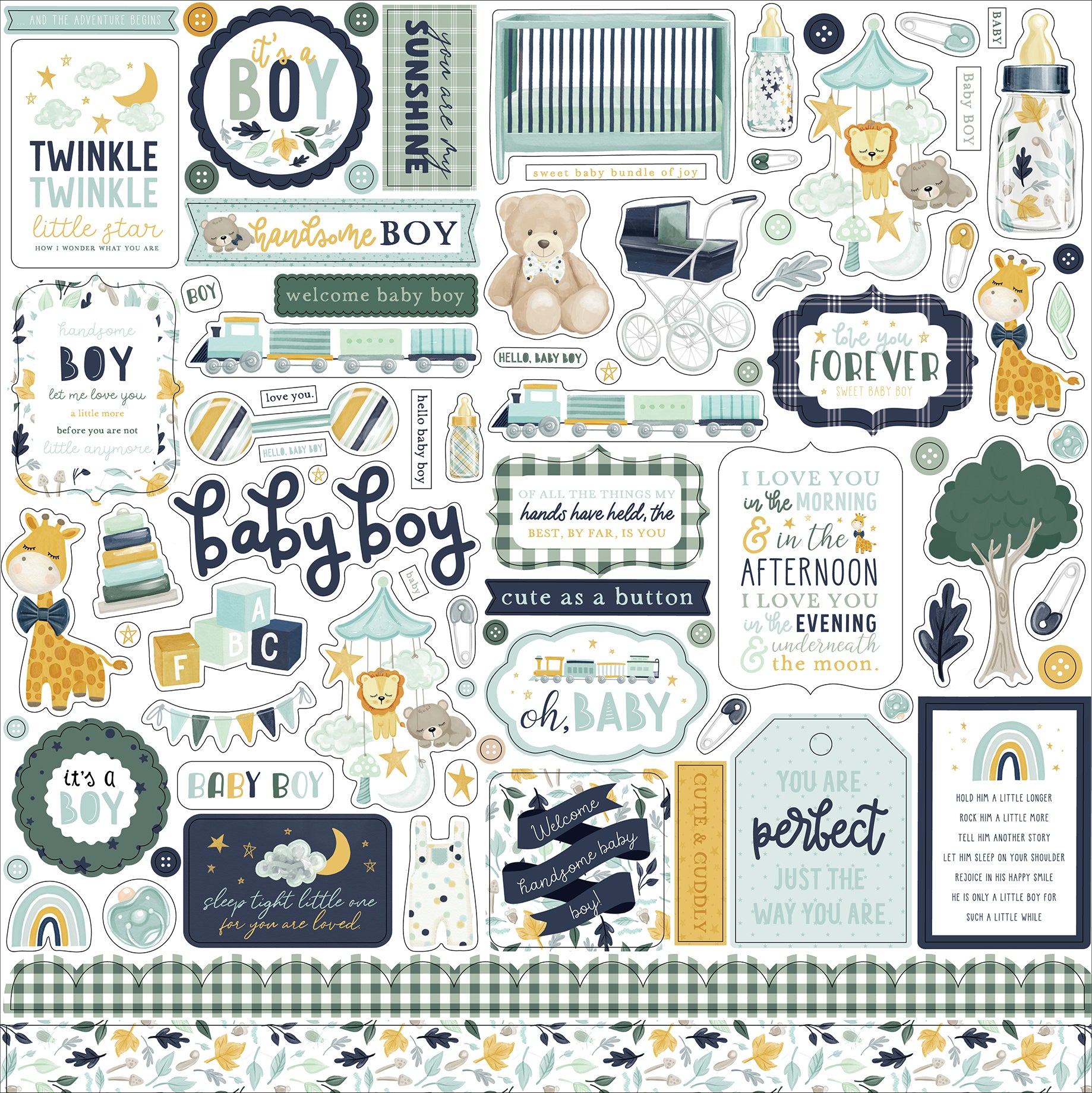 It's a Boy Scrapbook Paper & Sticker Collection Kit by Echo Park Paper - 13 Pieceses