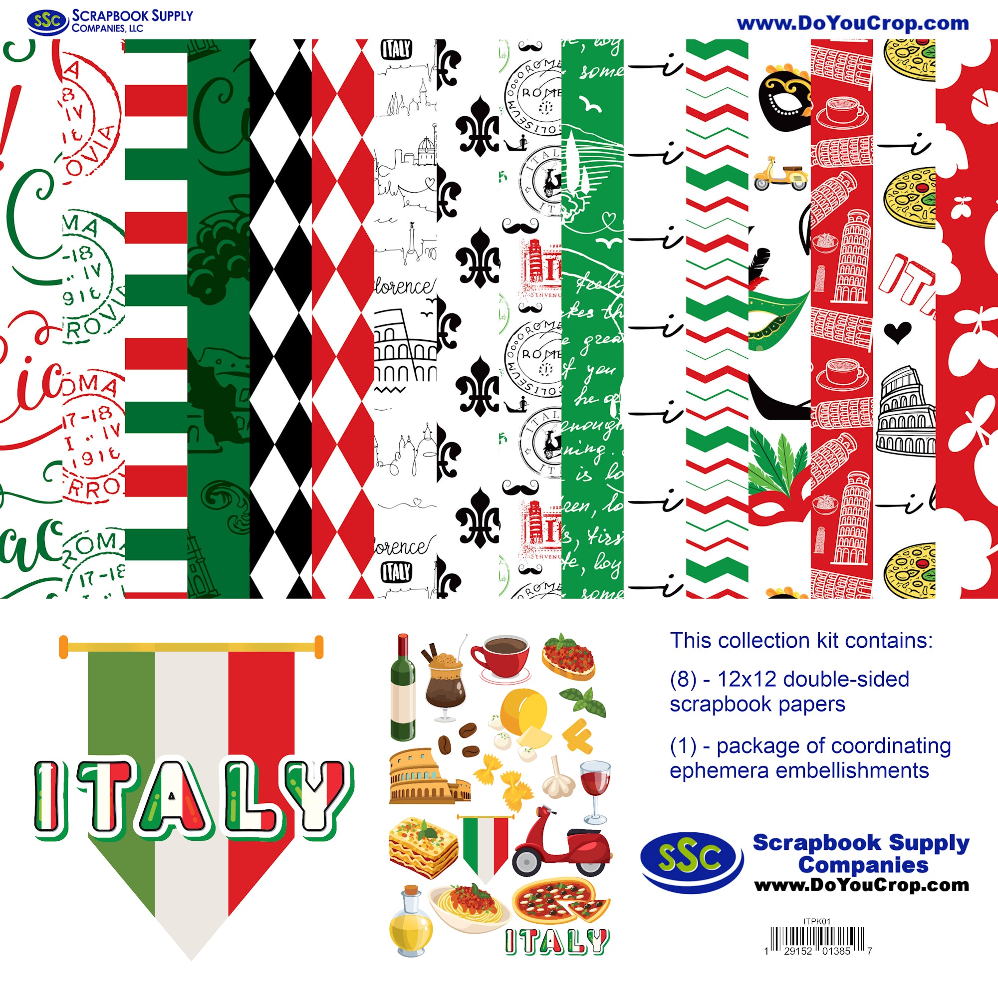 Italy Travels 12 x 12 Scrapbook Paper & Embellishment Kit by SSC Designs