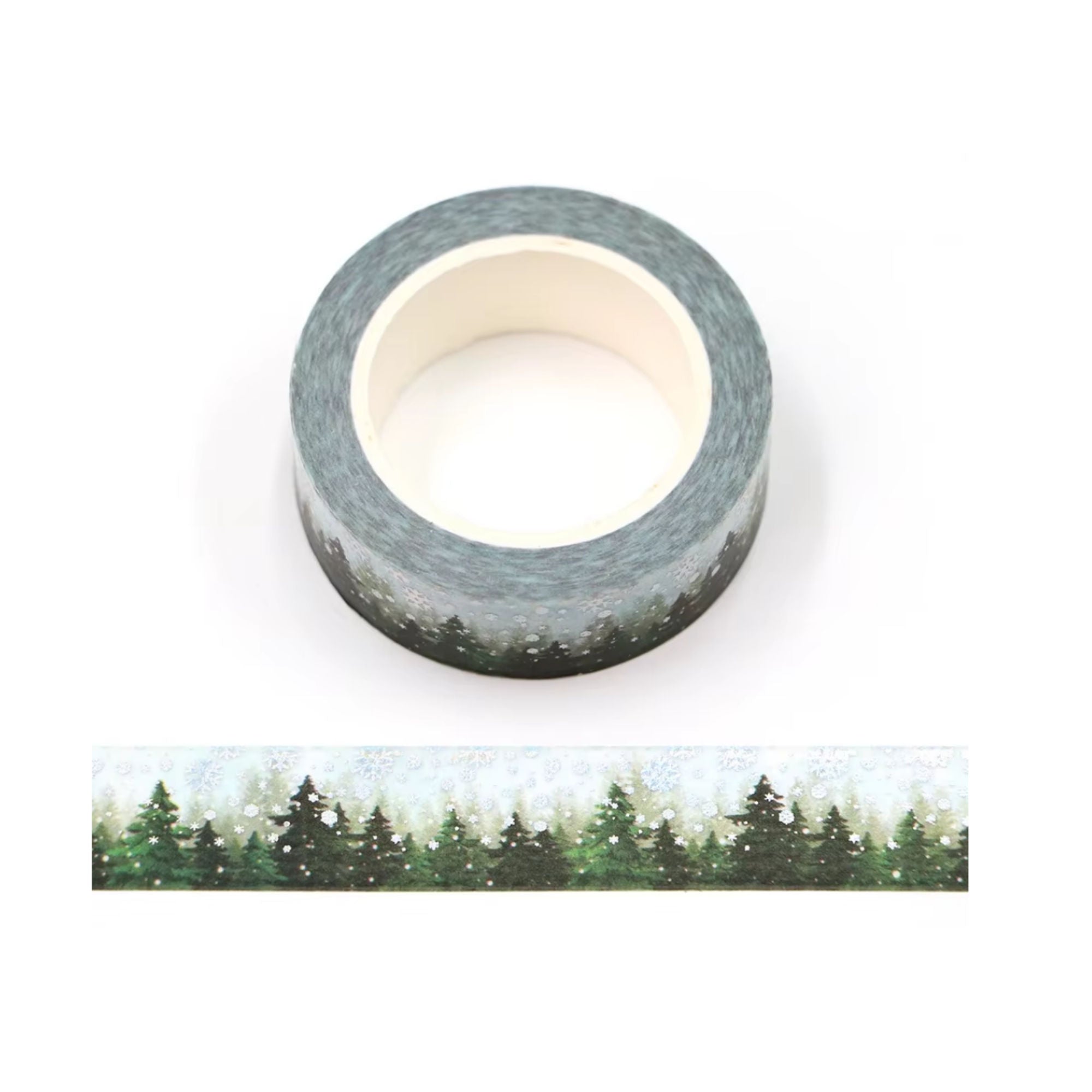 TW Collection Winter Evergreen Scene Silver Foiled Washi Tape by SSC Designs - 15 mm x 30 Feet
