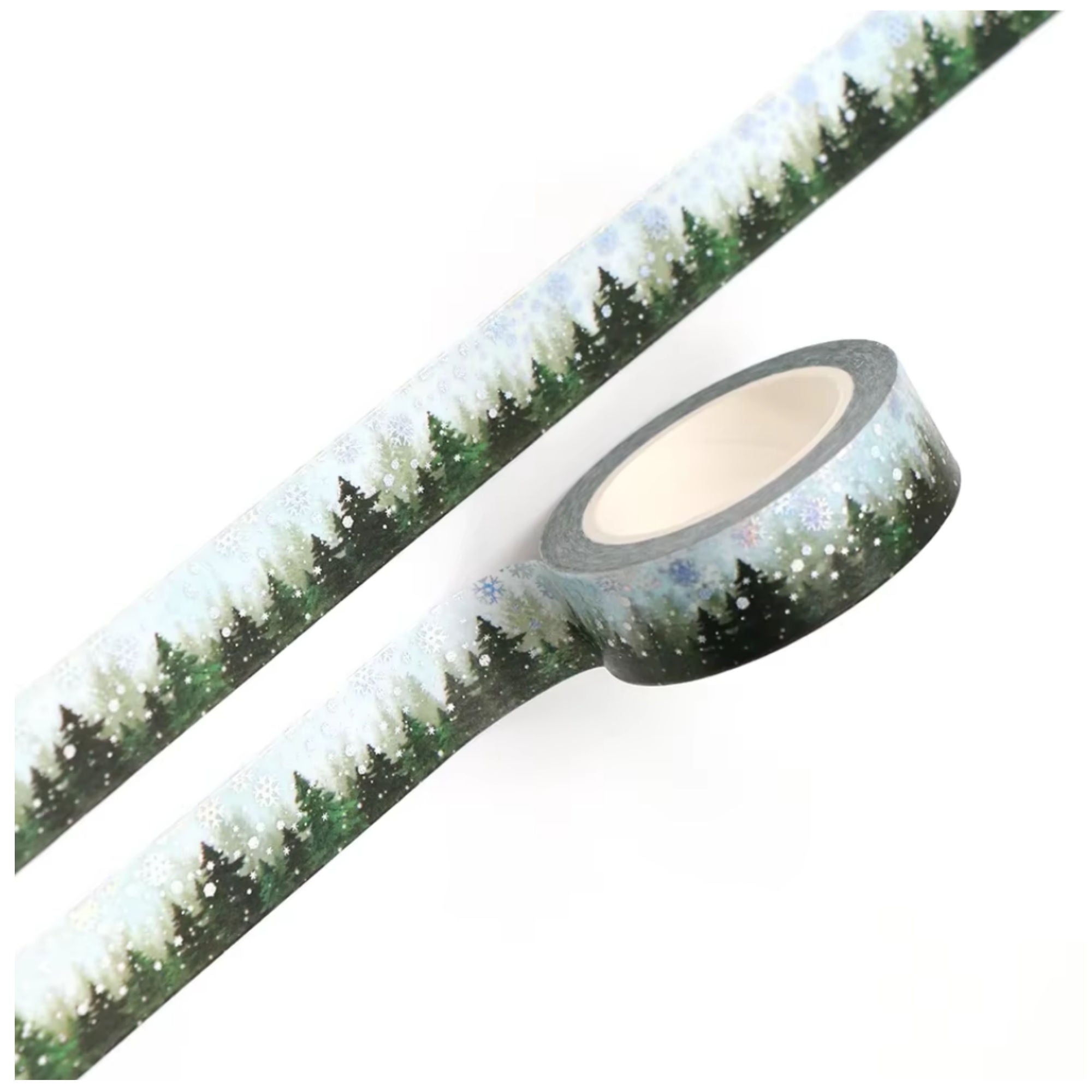 TW Collection Winter Evergreen Scene Silver Foiled Washi Tape by SSC Designs - 15 mm x 30 Feet