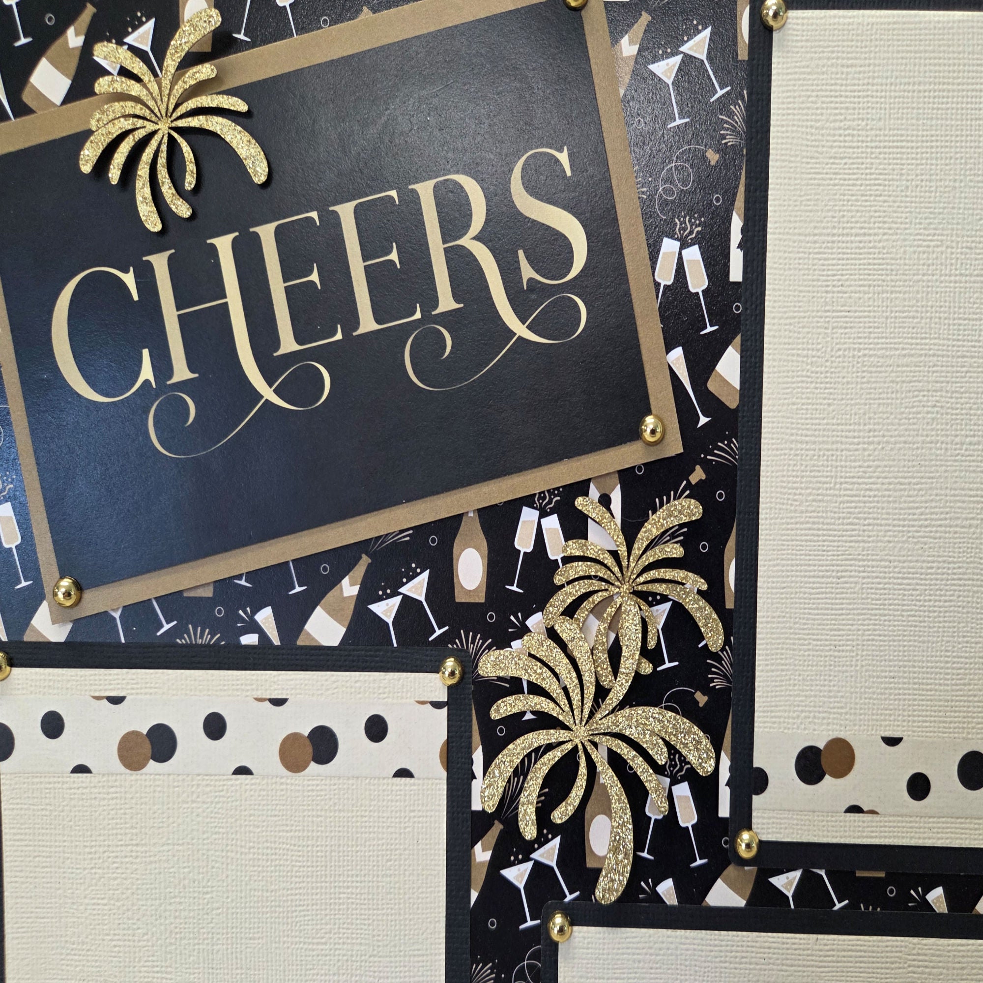 New Year Collection Cheers! (2) - 12 x 12 Pages, Fully-Assembled & Hand-Crafted 3D Scrapbook Premade by SSC Designs