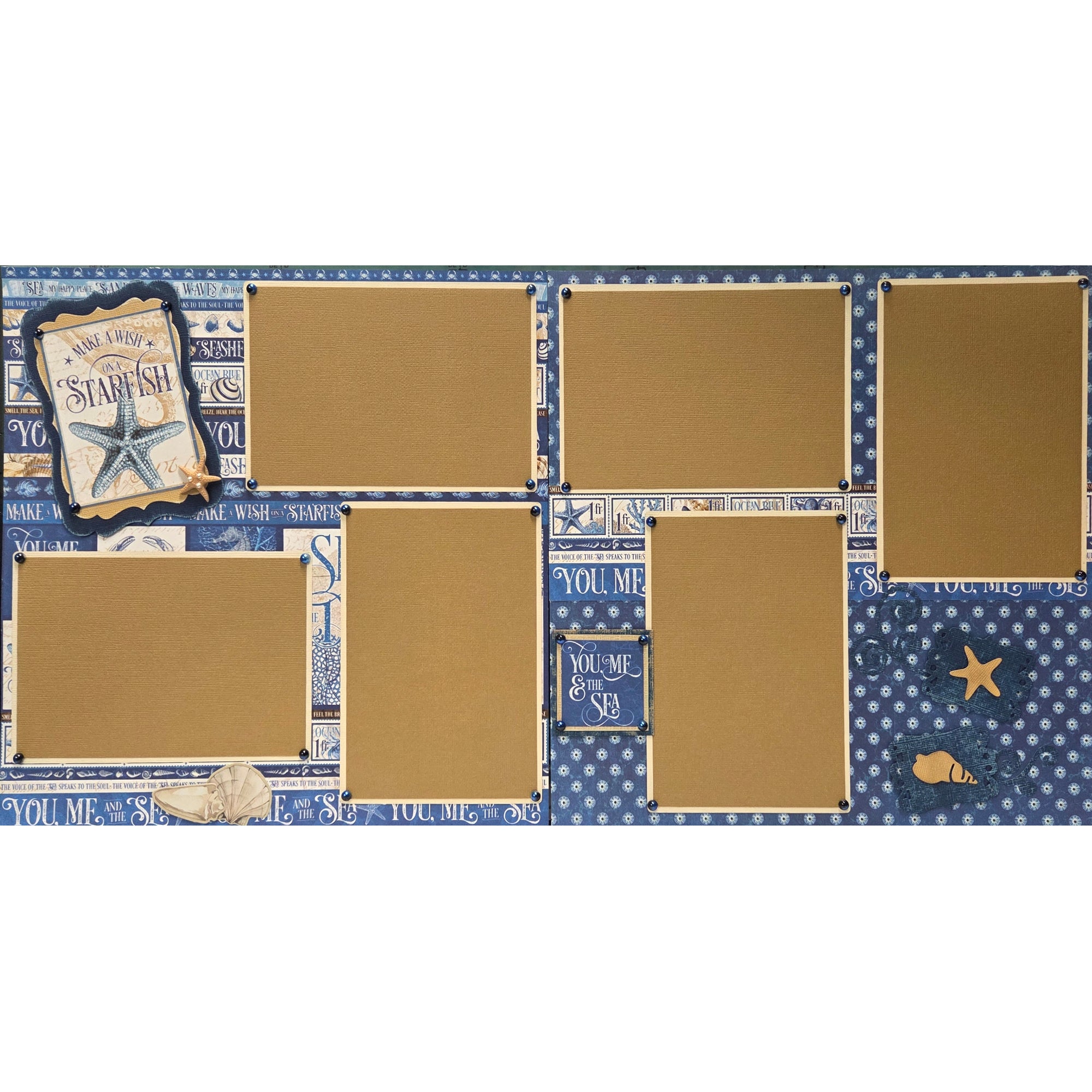 Make A Wish On A Starfish (2) - 12 x 12 Pages, Fully-Assembled & Hand-Crafted Dimensional Scrapbook Premade by SSC Designs