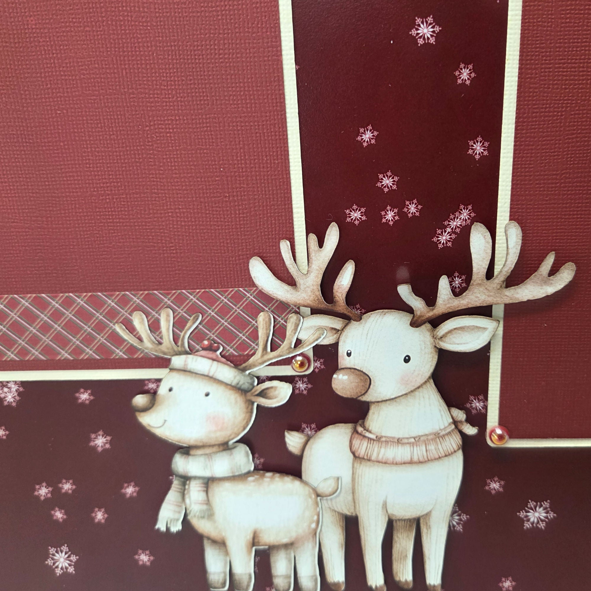 Merry Christmas Whimsical Reindeer (2) - 12 x 12 Pages, Fully-Assembled & Hand-Crafted 3D Scrapbook Premade by SSC Designs