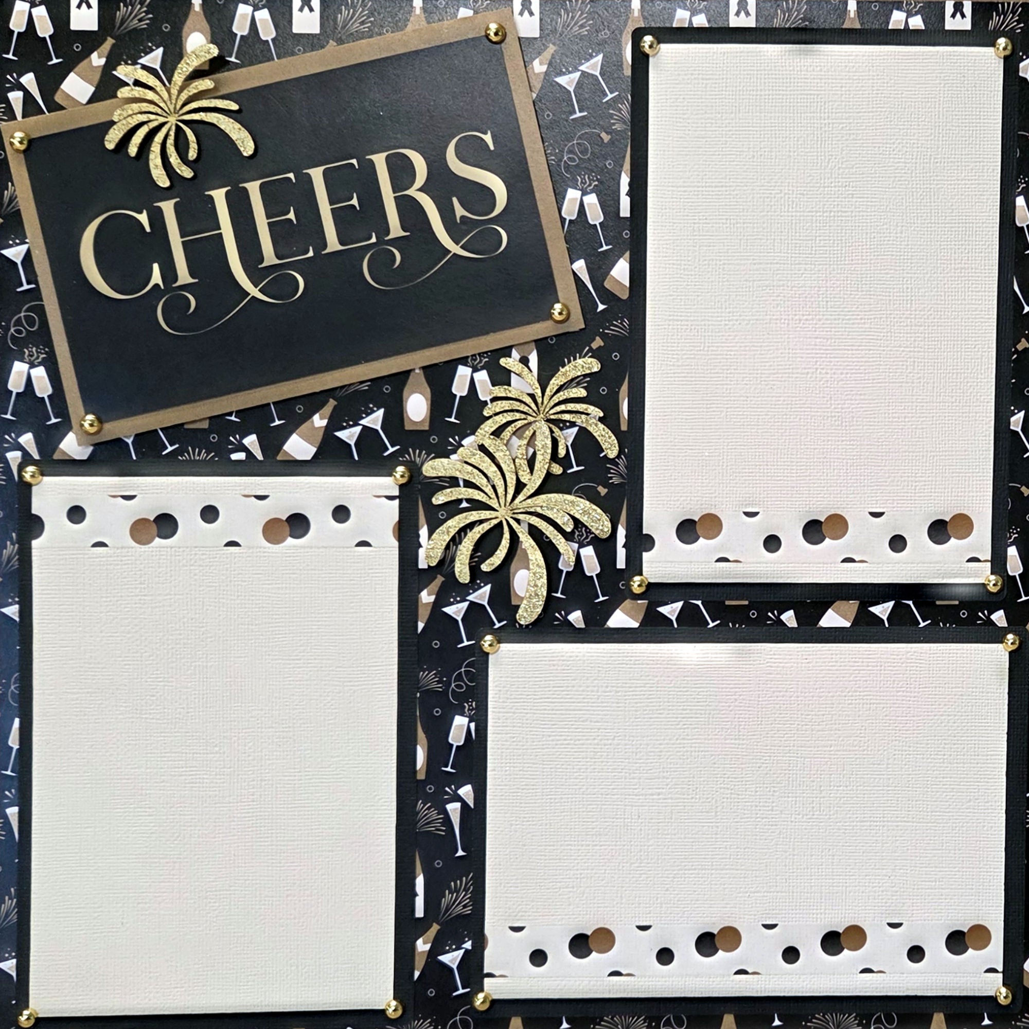 New Year Collection Cheers! (2) - 12 x 12 Pages, Fully-Assembled & Hand-Crafted 3D Scrapbook Premade by SSC Designs