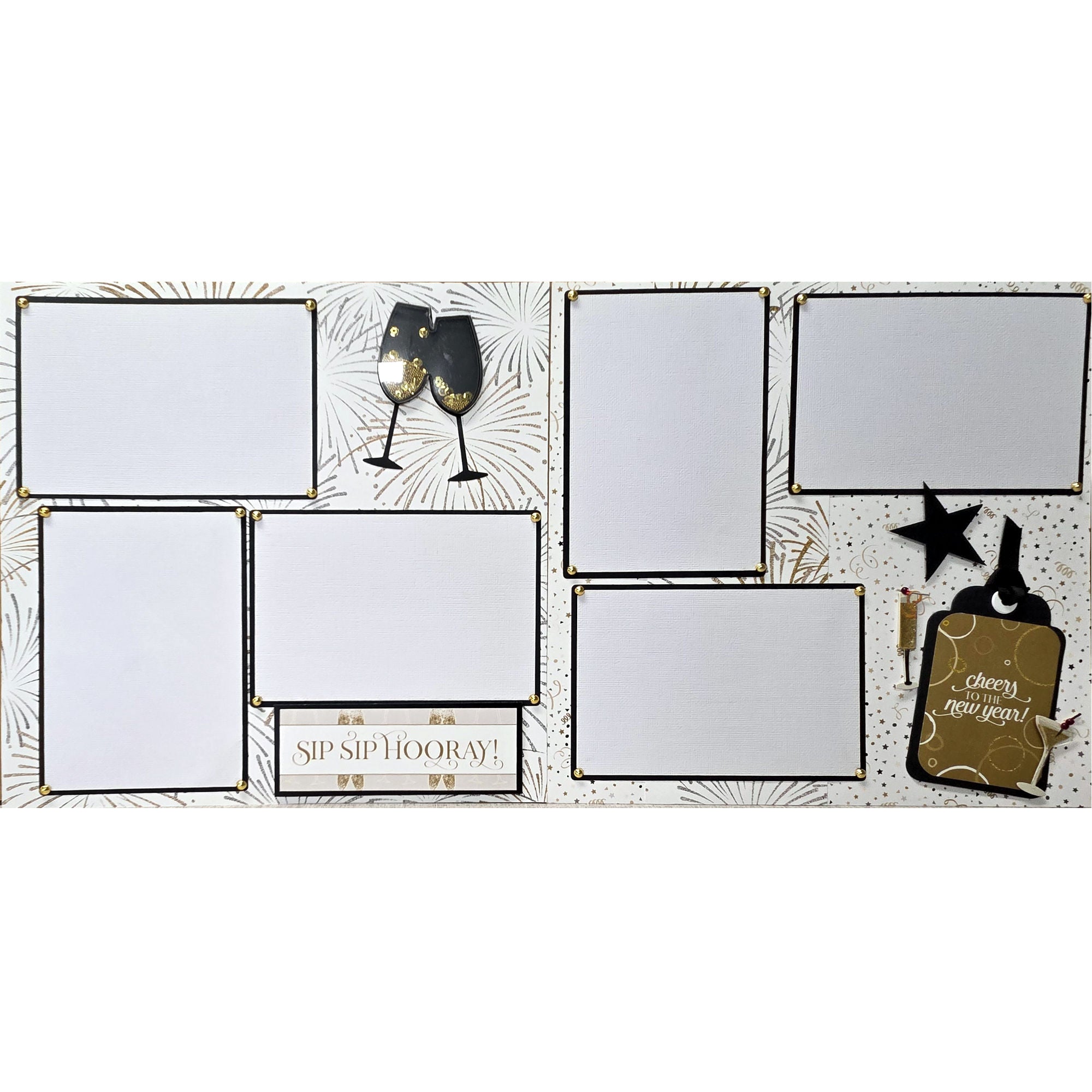New Year Collection Cheers To The New Year (2) - 12 x 12 Pages, Fully-Assembled & Hand-Crafted 3D Scrapbook Premade by SSC Designs