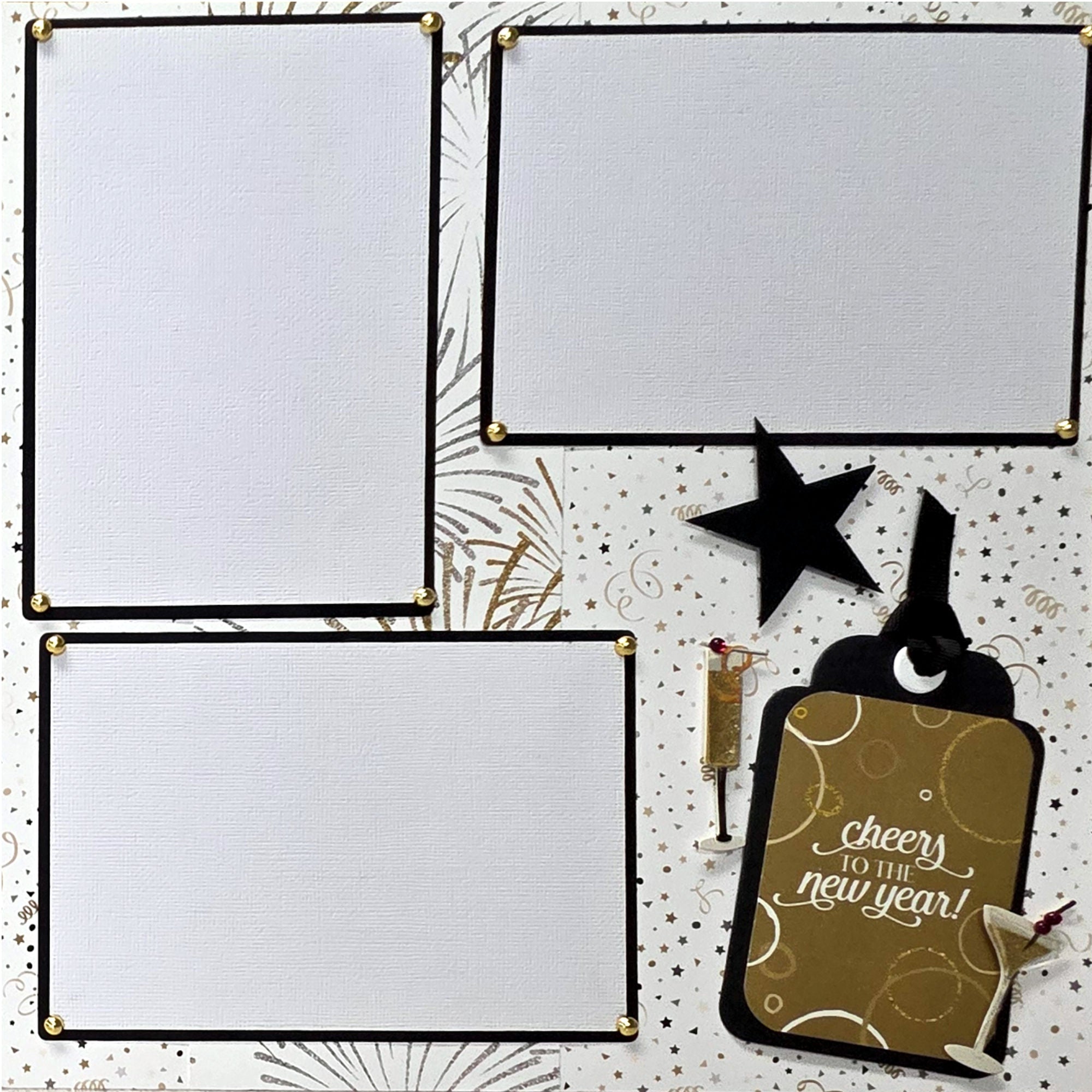 New Year Collection Cheers To The New Year (2) - 12 x 12 Pages, Fully-Assembled & Hand-Crafted 3D Scrapbook Premade by SSC Designs