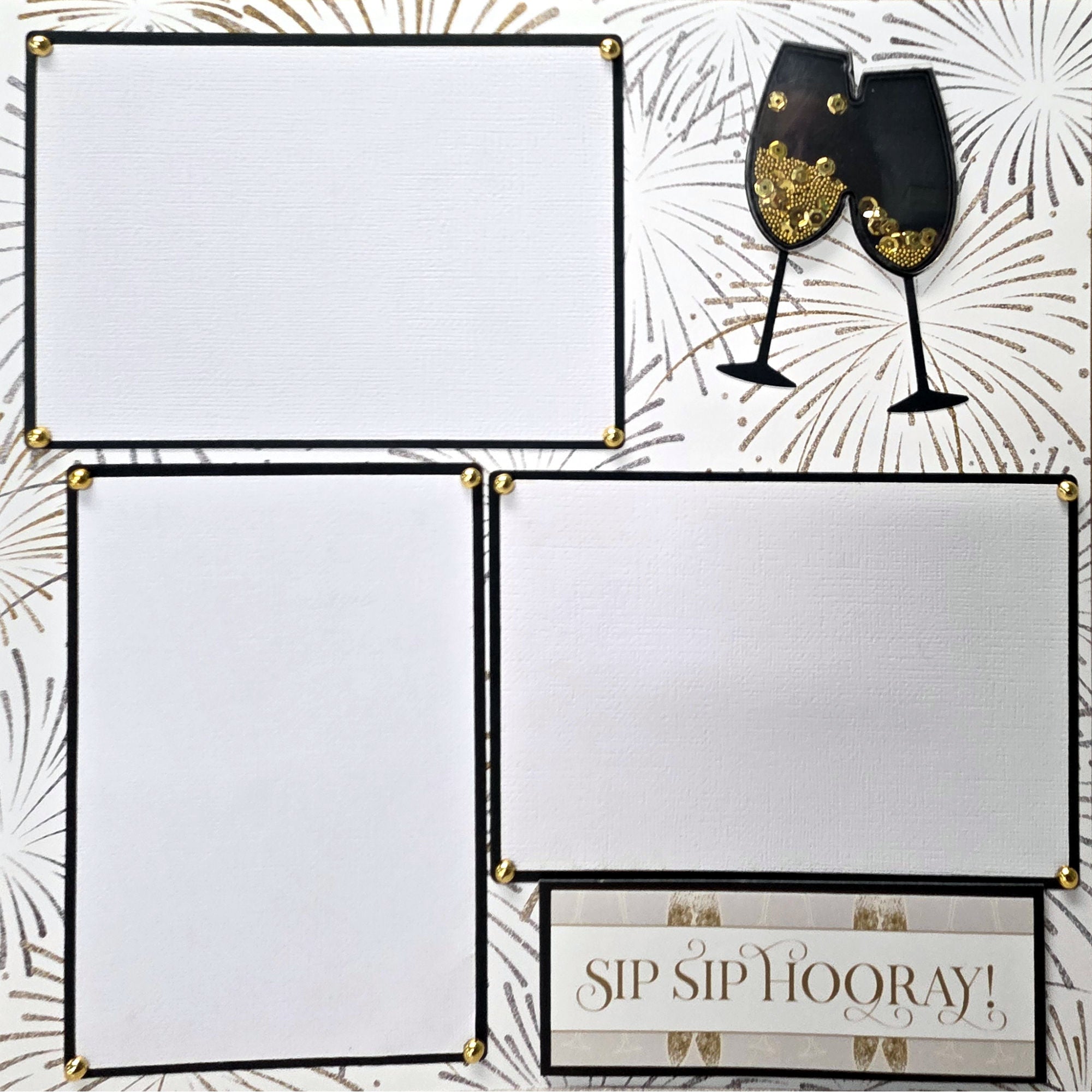 New Year Collection Cheers To The New Year (2) - 12 x 12 Pages, Fully-Assembled & Hand-Crafted 3D Scrapbook Premade by SSC Designs