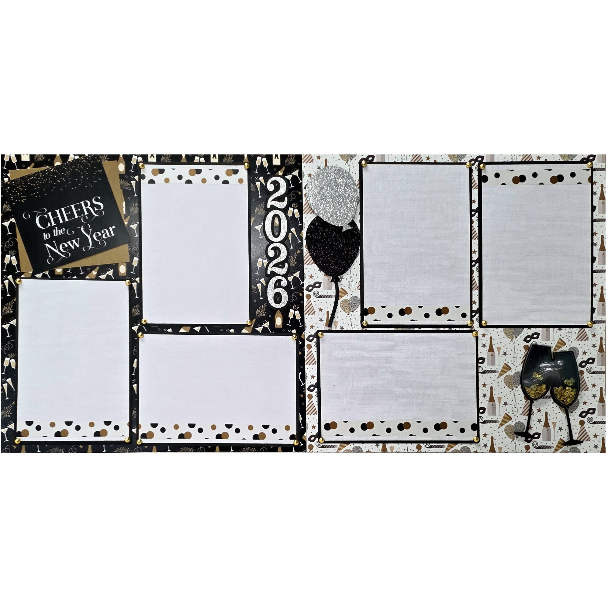 New Year Collection Cheers To The New Year (2) - 12 x 12 Pages, Fully-Assembled & Hand-Crafted 3D Scrapbook Premade by SSC Designs
