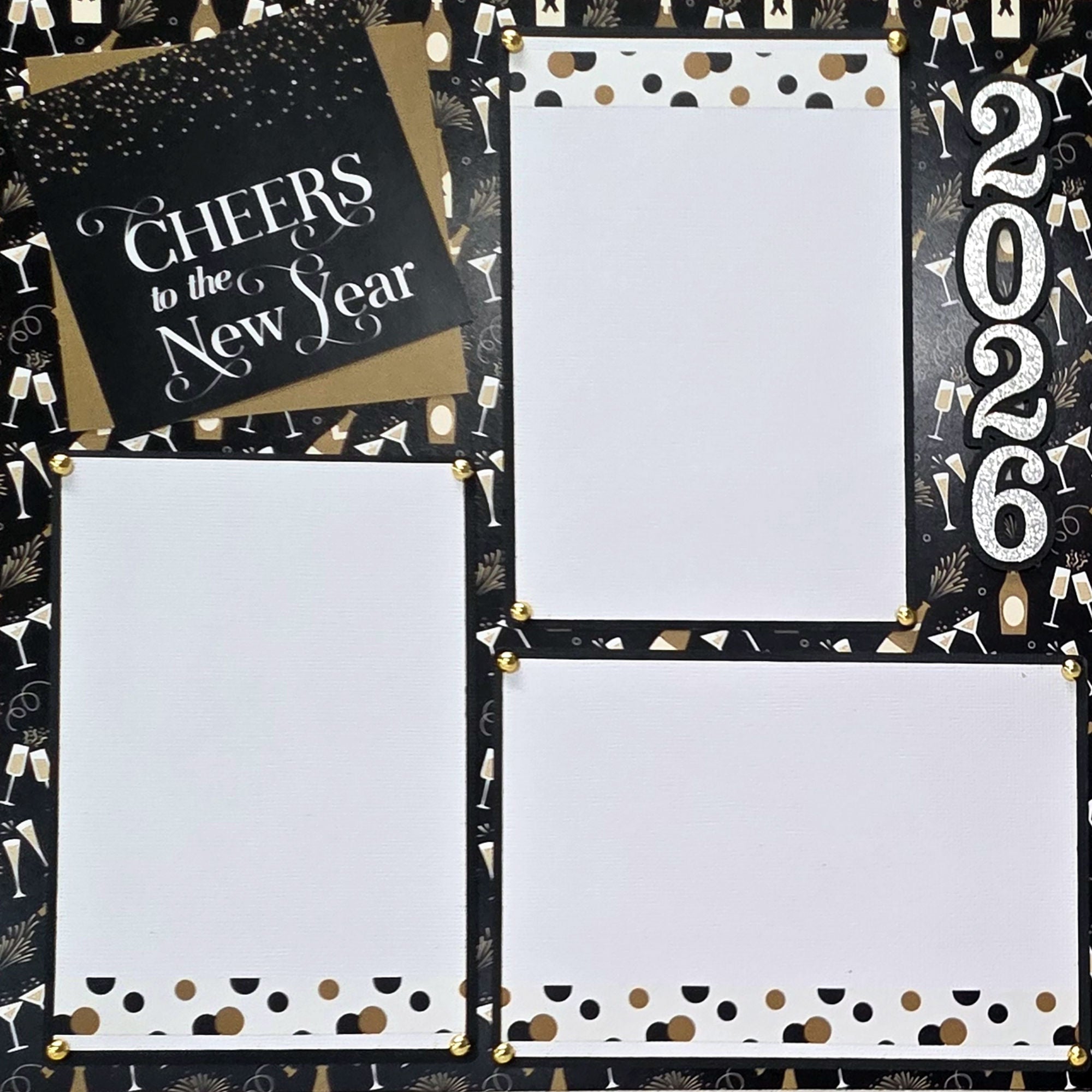 New Year Collection Cheers To The New Year (2) - 12 x 12 Pages, Fully-Assembled & Hand-Crafted 3D Scrapbook Premade by SSC Designs