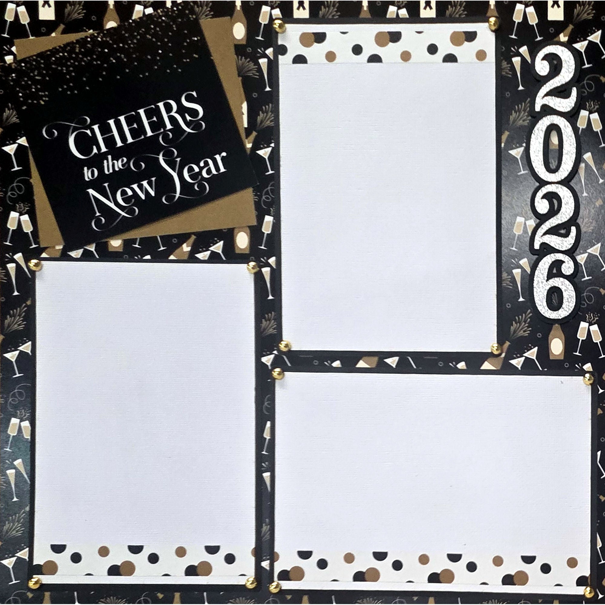 New Year Collection Cheers To The New Year (2) - 12 x 12 Pages, Fully-Assembled & Hand-Crafted 3D Scrapbook Premade by SSC Designs