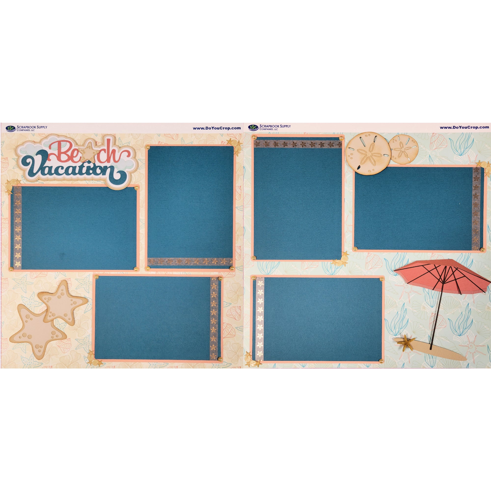 Beach Vacation (2) - 12 x 12 Pages, Fully-Assembled & Hand-Crafted 3D Scrapbook Premade by SSC Designs