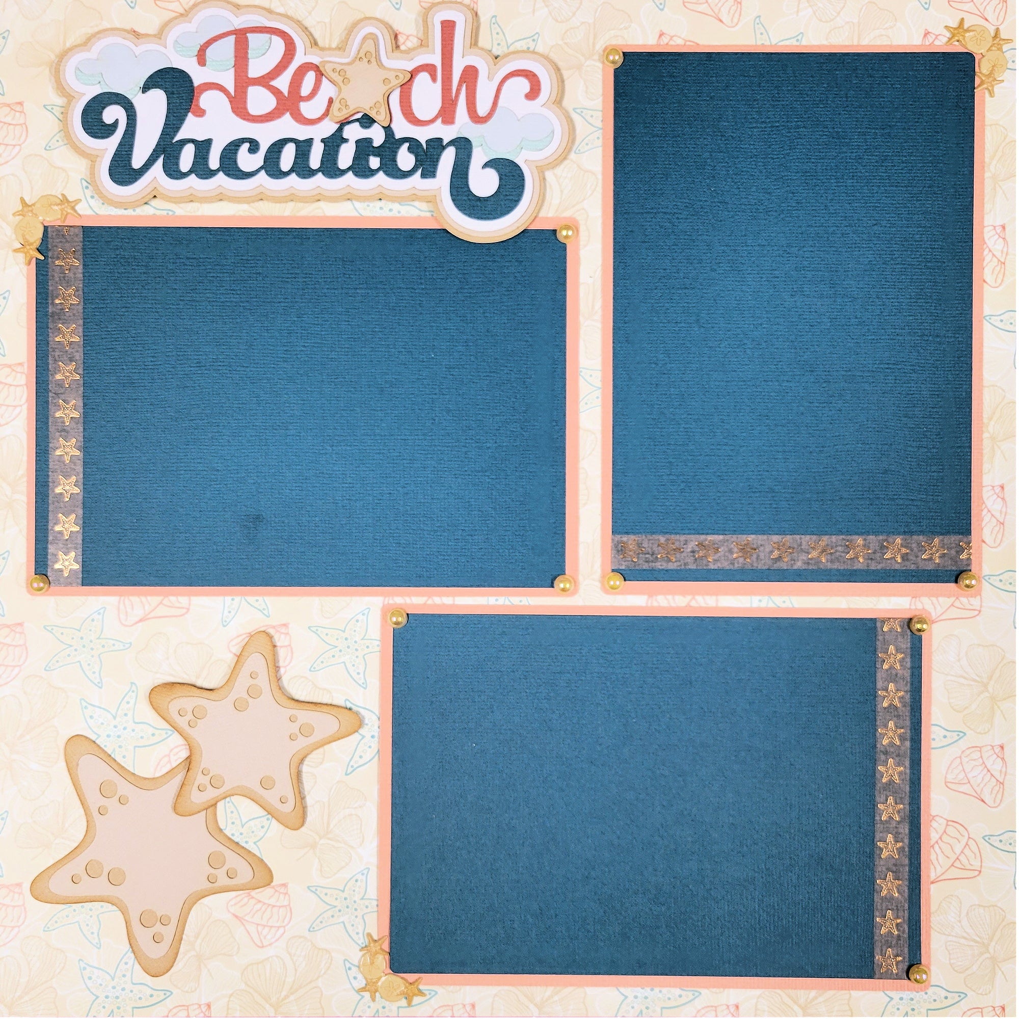 Beach Vacation (2) - 12 x 12 Pages, Fully-Assembled & Hand-Crafted 3D Scrapbook Premade by SSC Designs